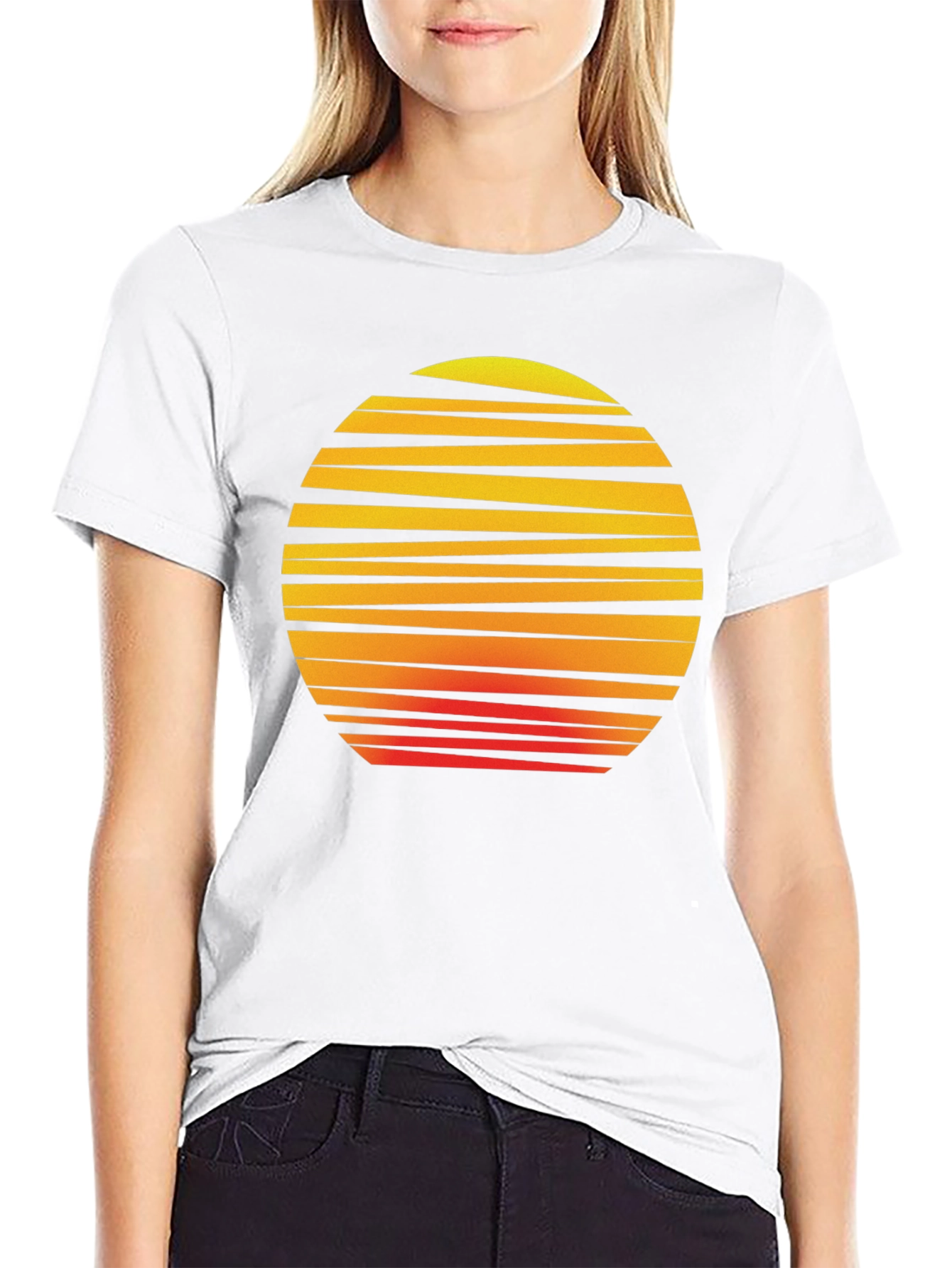 Retro Sunset Graphic Tee - Black Cotton T-Shirt