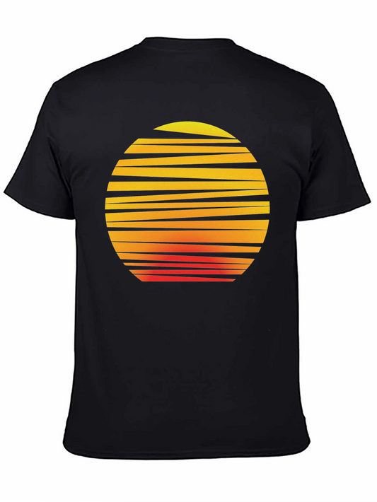 Retro Sunset Graphic Tee - Black Cotton T-Shirt