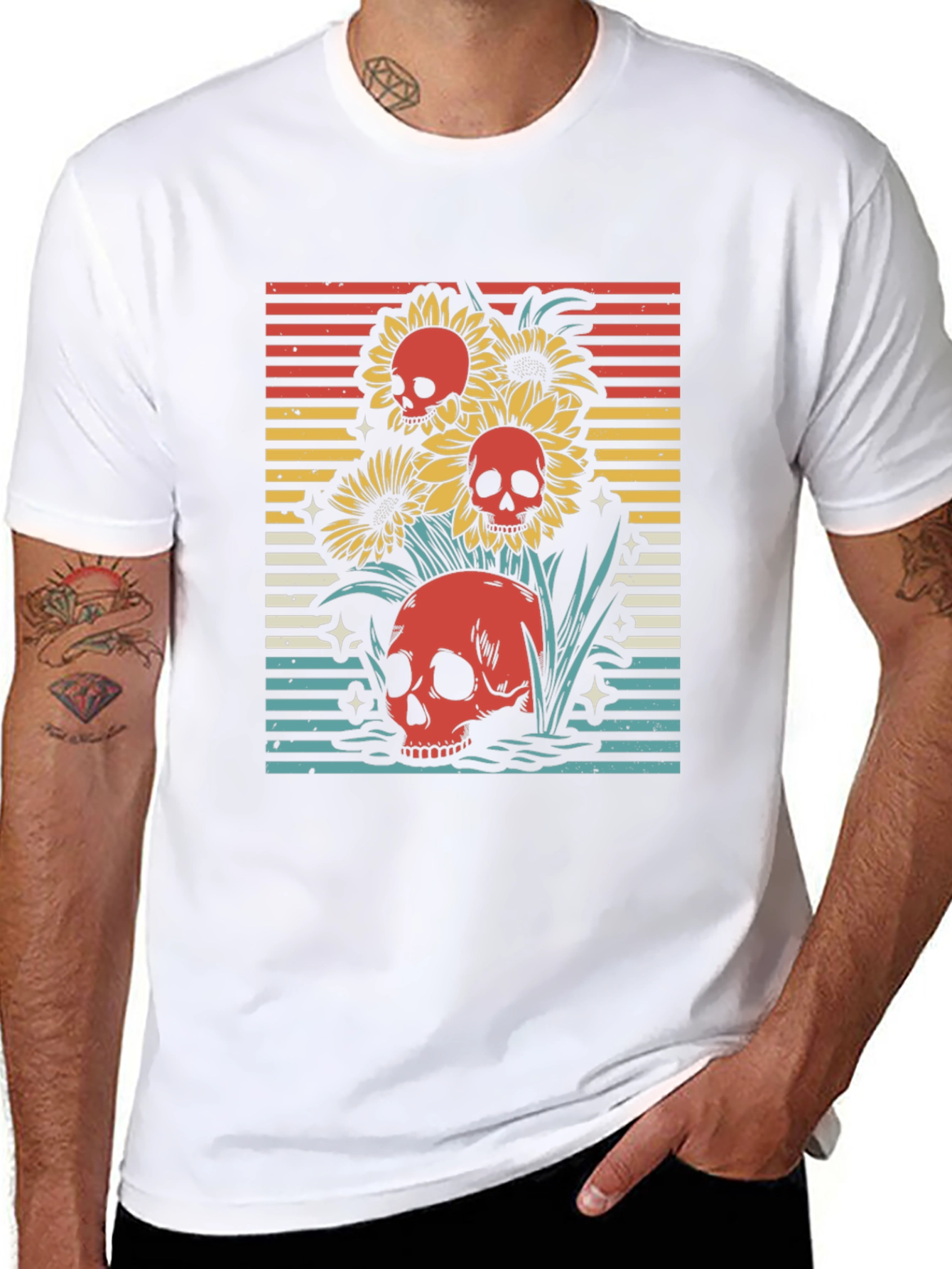 Skull & Sunflower Graphic Tee - Retro Style
