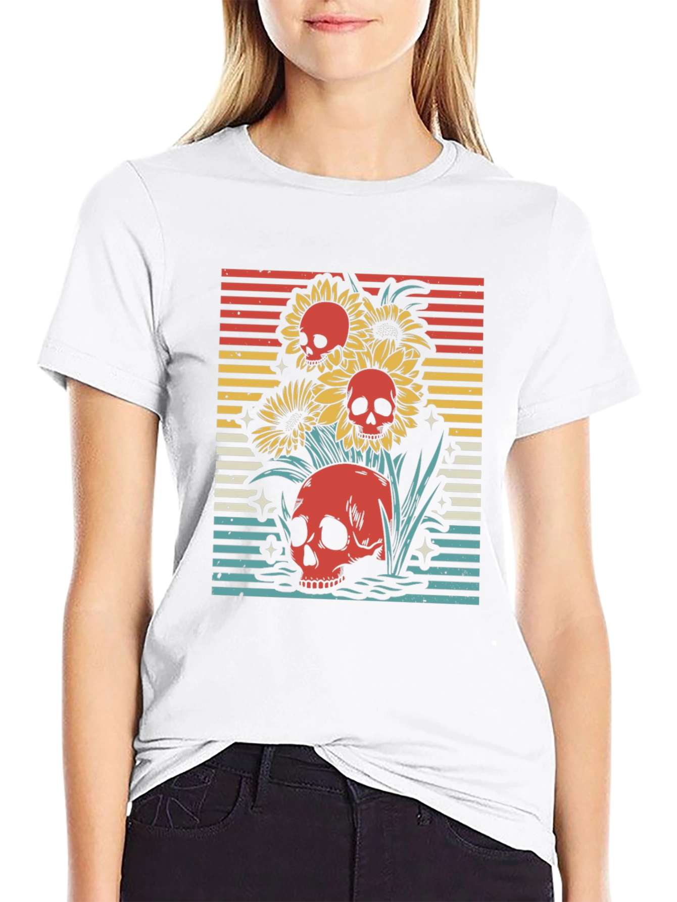 Skull & Sunflower Graphic Tee - Retro Style