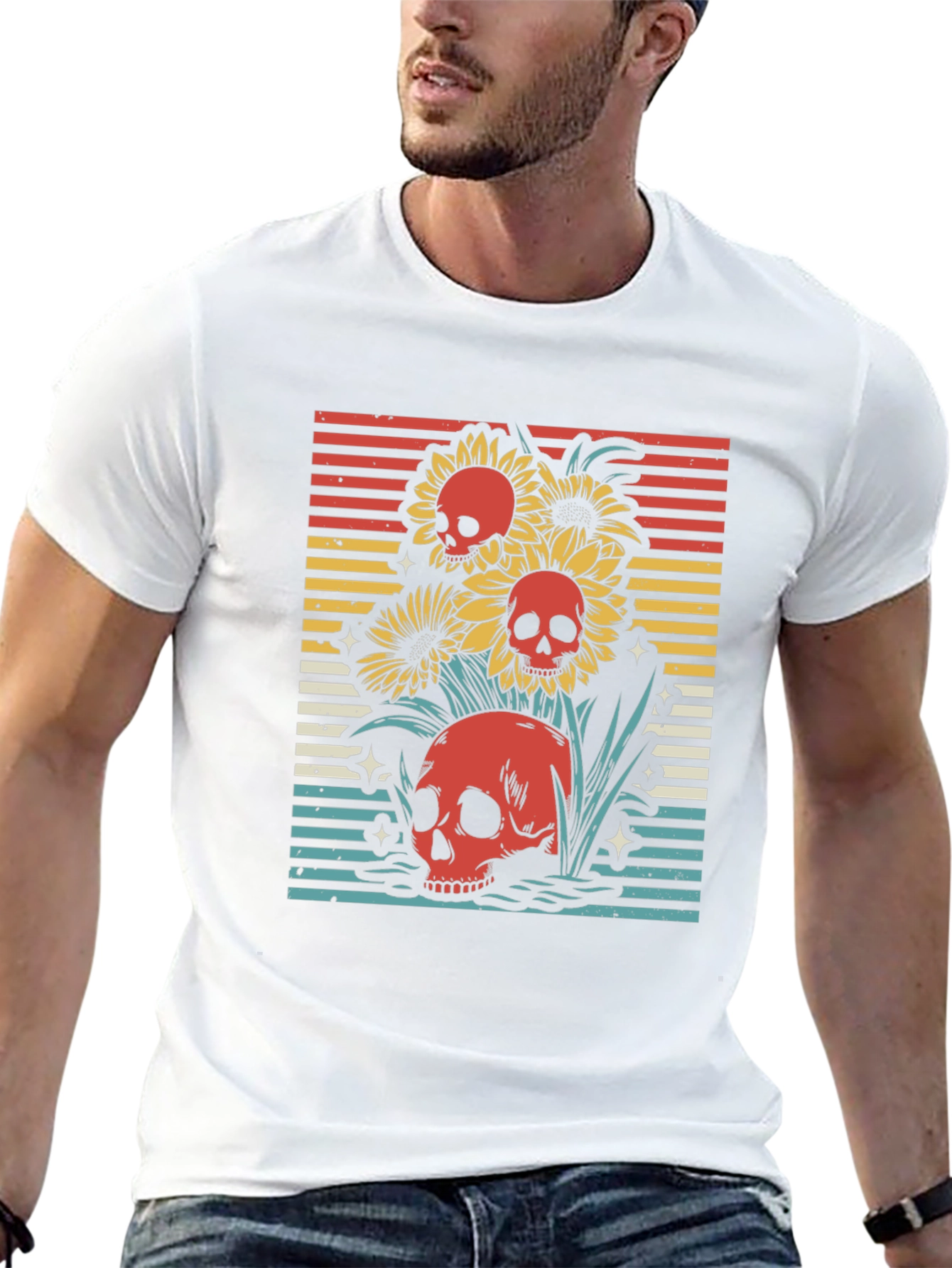 Skull & Sunflower Graphic Tee - Retro Style