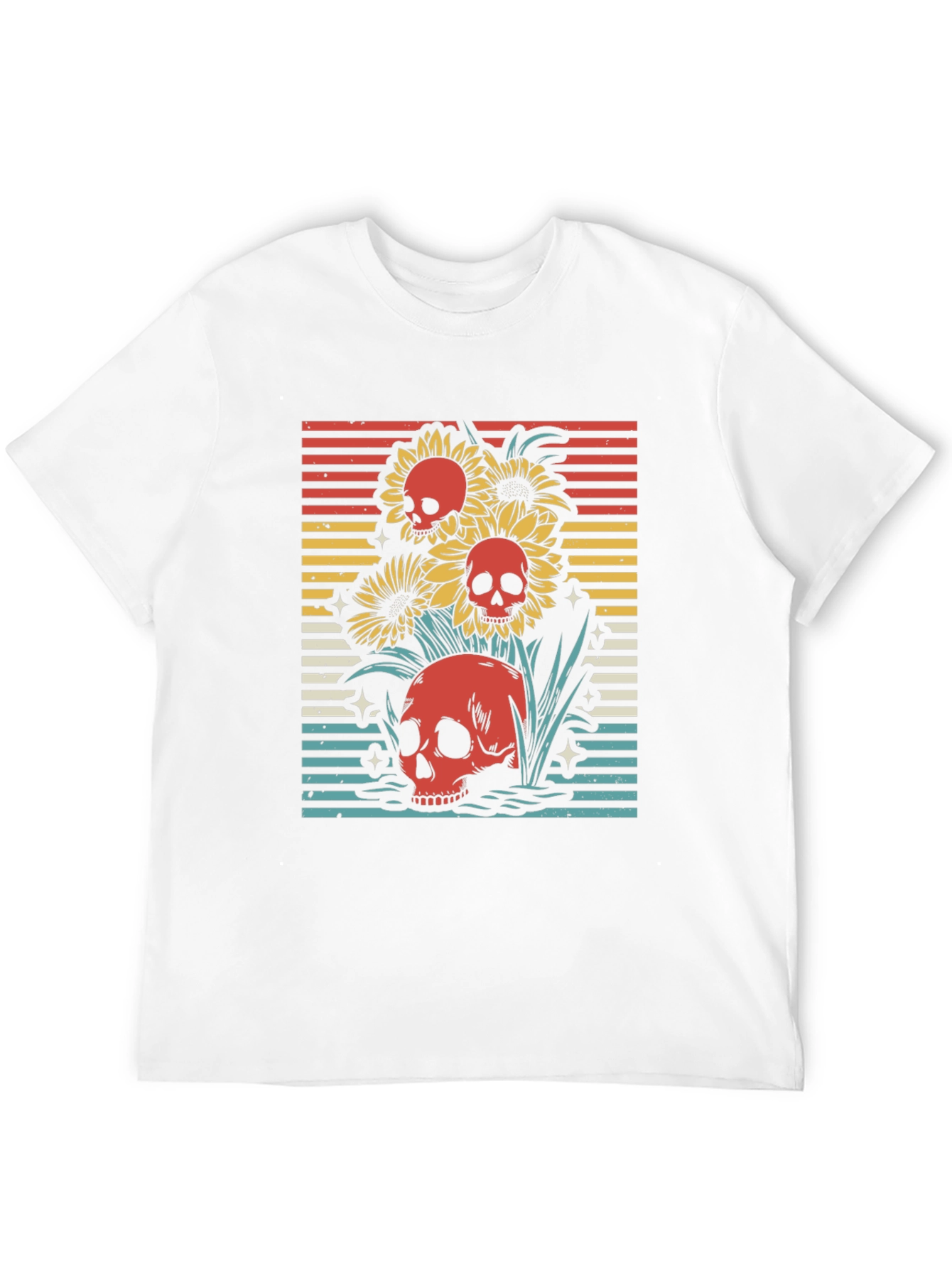 Skull & Sunflower Graphic Tee - Retro Style