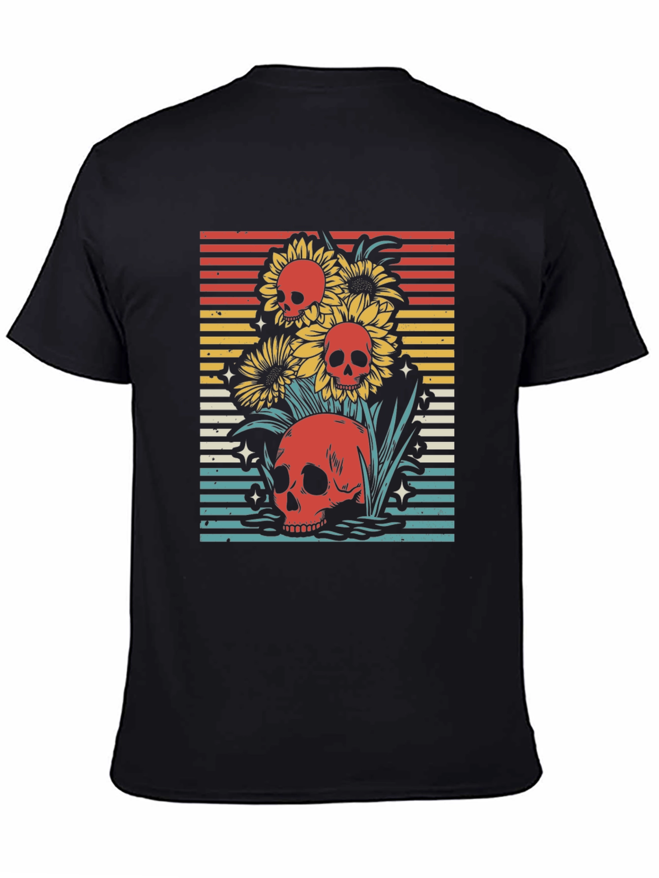 Skull & Sunflower Graphic Tee - Retro Style