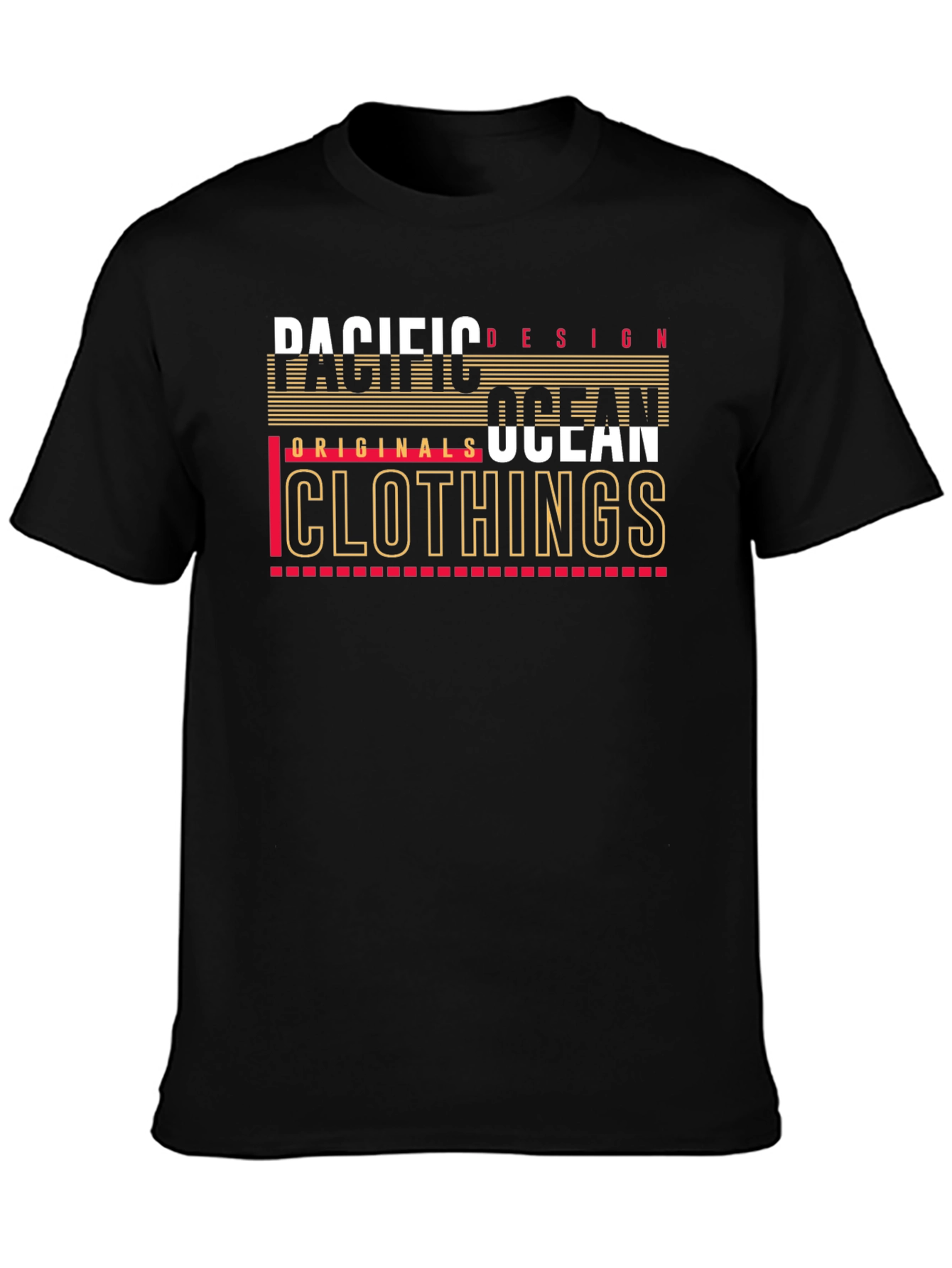 Pacific Ocean Design Black Graphic T-Shirt