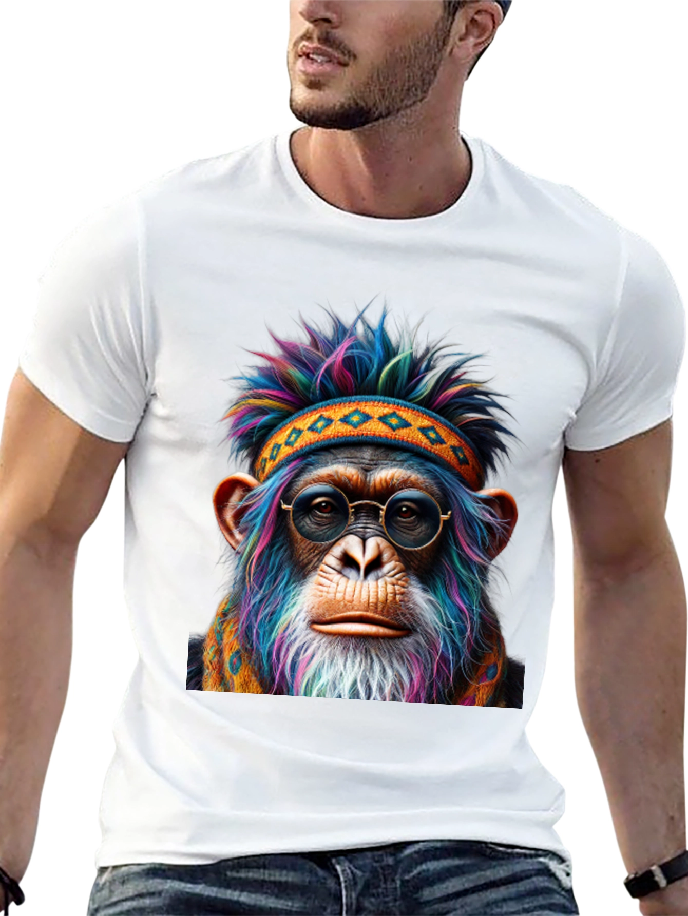 Cool Chimpanzee T-Shirt: Hippie Monkey with Glasses