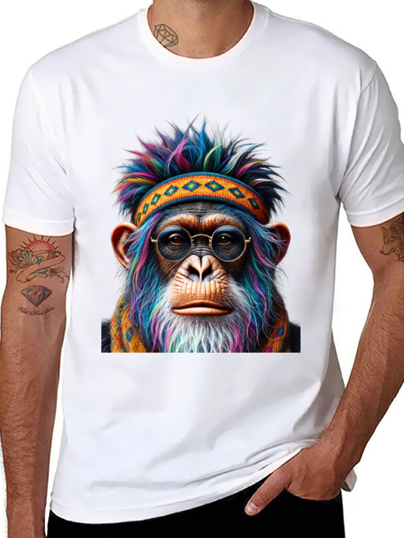 Cool Chimpanzee T-Shirt: Hippie Monkey with Glasses