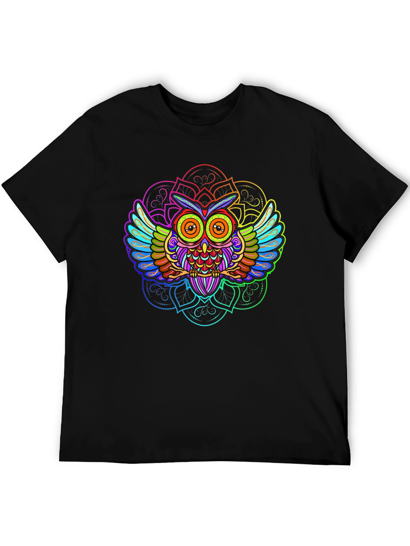 Psychedelic Owl Mandala Graphic Tee - Black