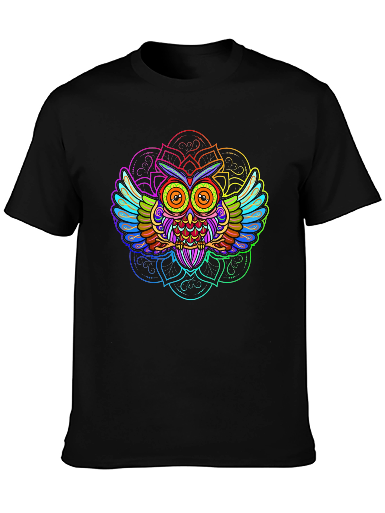 Psychedelic Owl Mandala Graphic Tee - Black