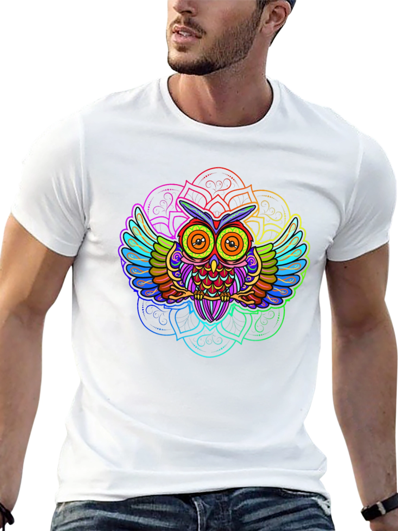 Psychedelic Owl Mandala Graphic Tee - Black