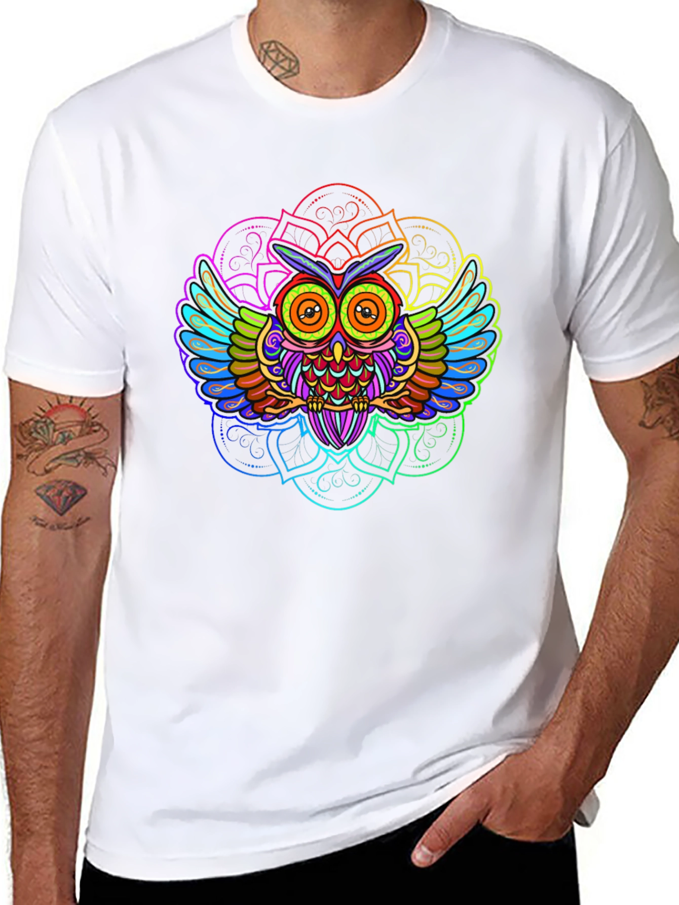 Psychedelic Owl Mandala Graphic Tee - Black