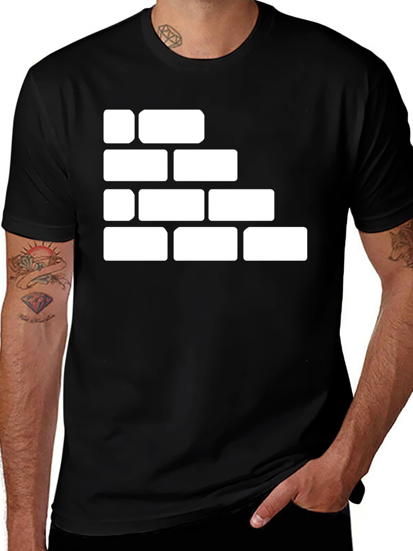 Brick Wall Graphic Tee - Black Cotton T-Shirt