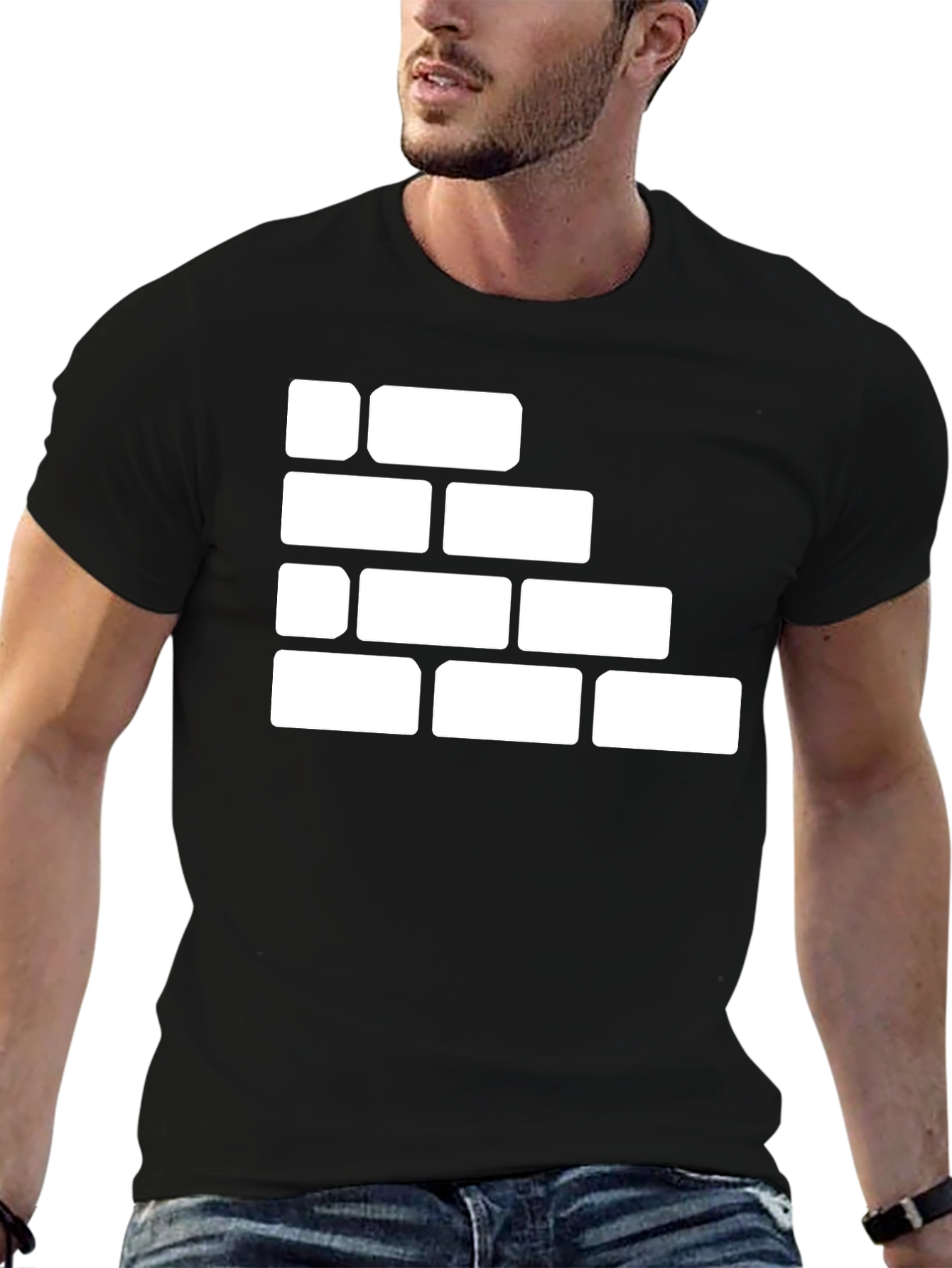 Brick Wall Graphic Tee - Black Cotton T-Shirt