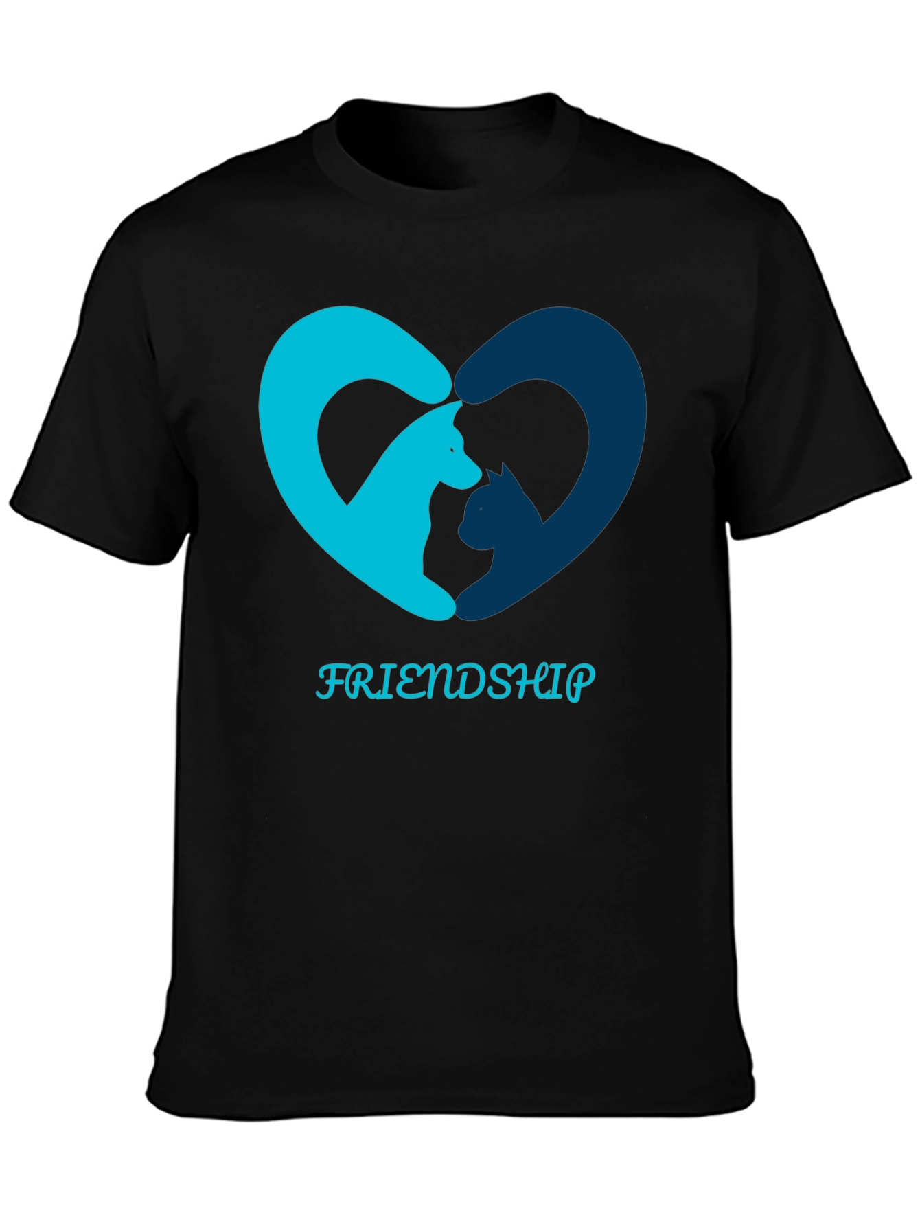 Friendship T-Shirt - Cat and Dog Heart Design