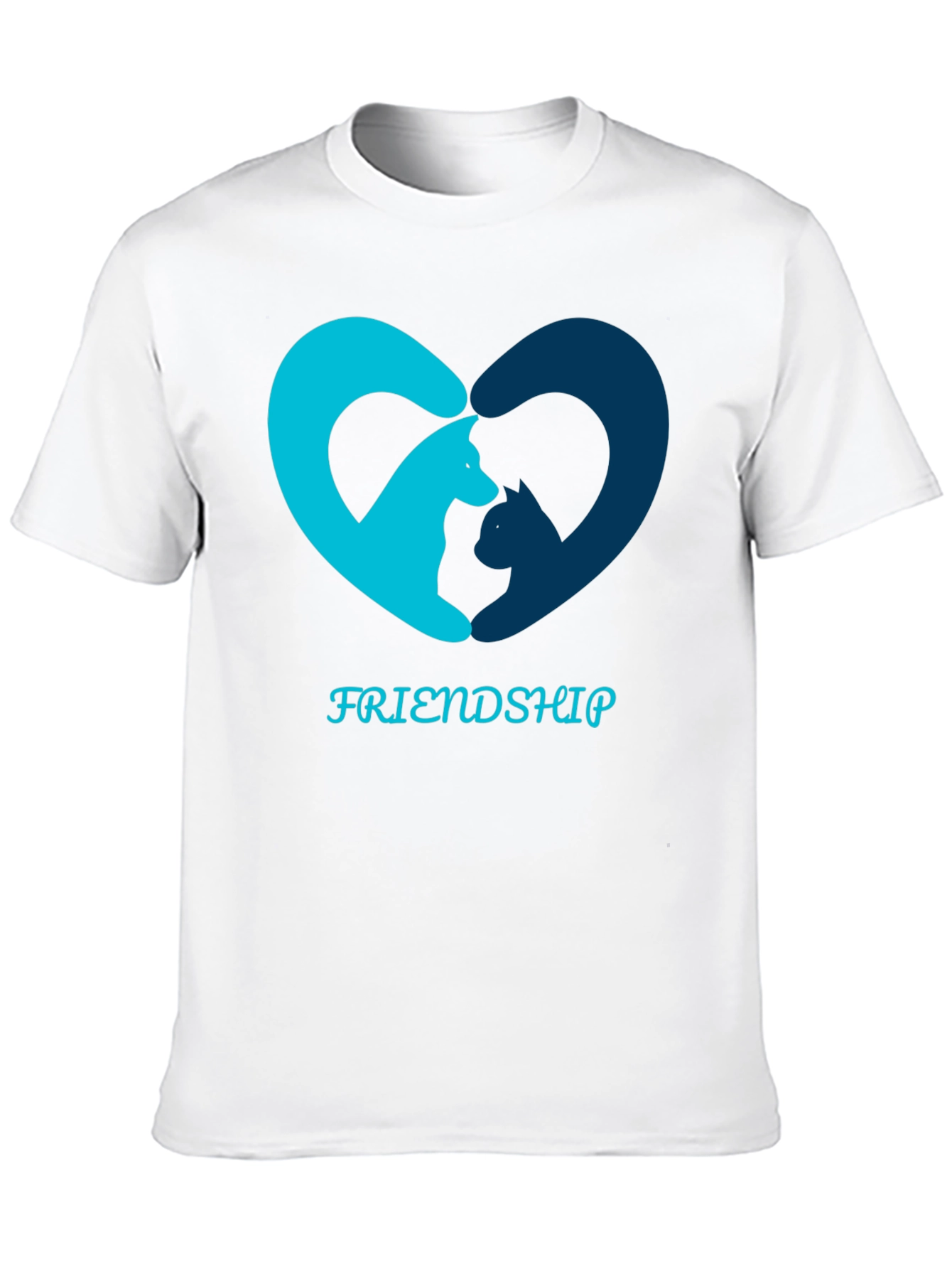 Friendship T-Shirt - Cat and Dog Heart Design