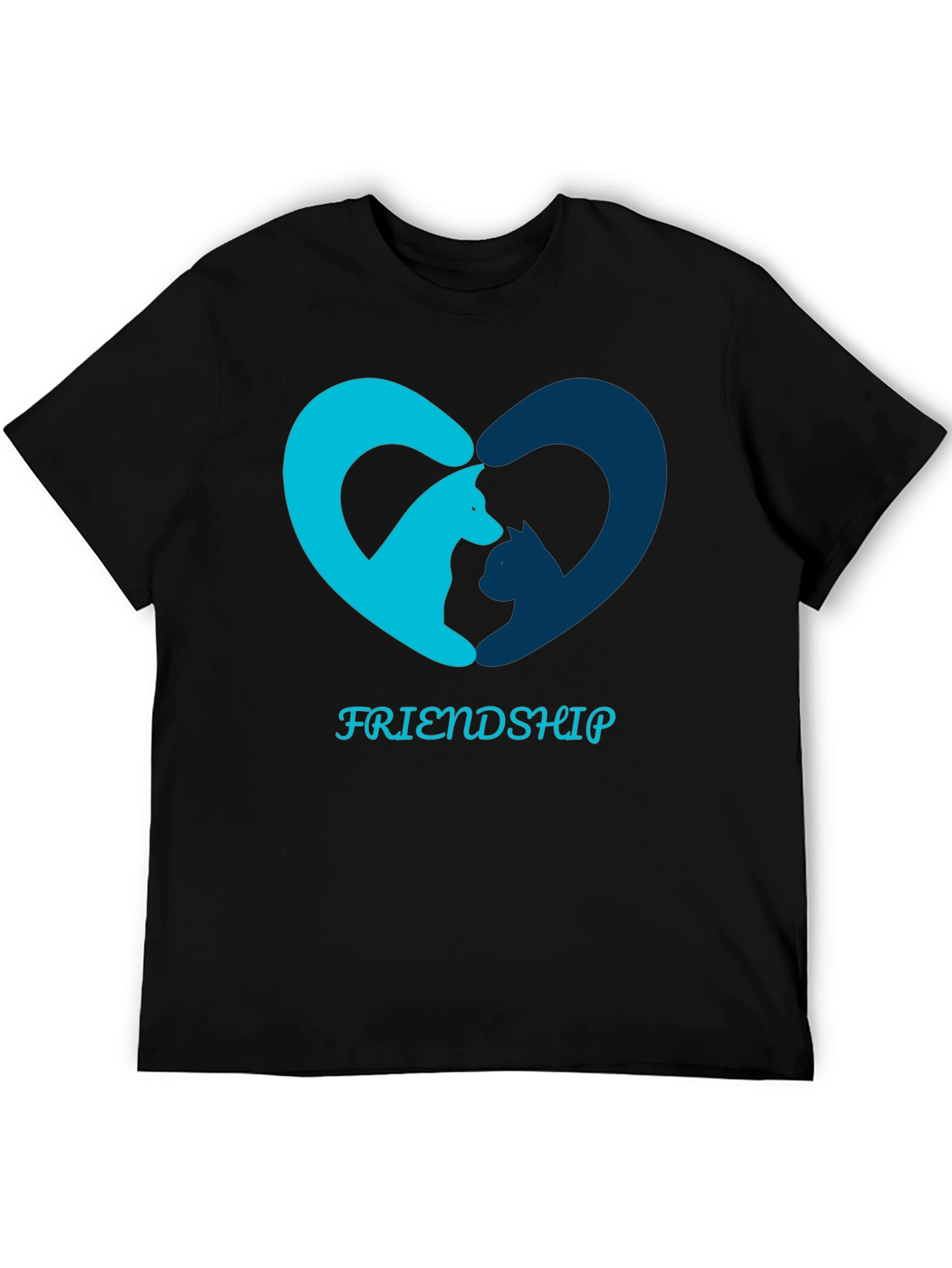 Friendship T-Shirt - Cat and Dog Heart Design