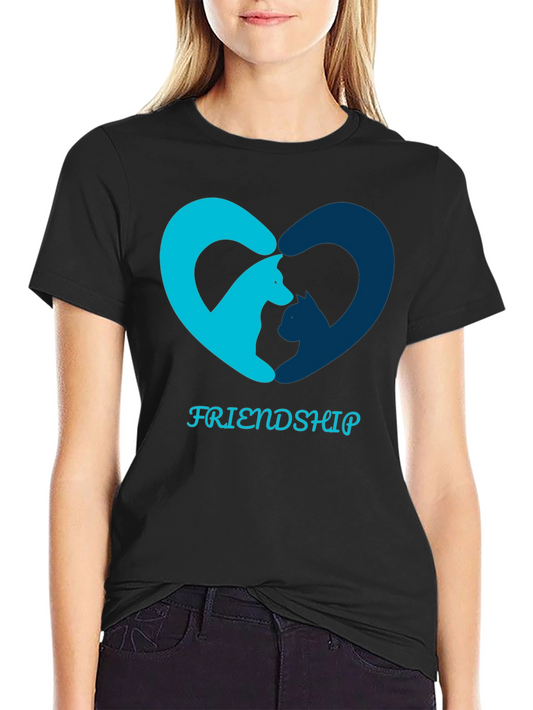 Friendship T-Shirt - Cat and Dog Heart Design