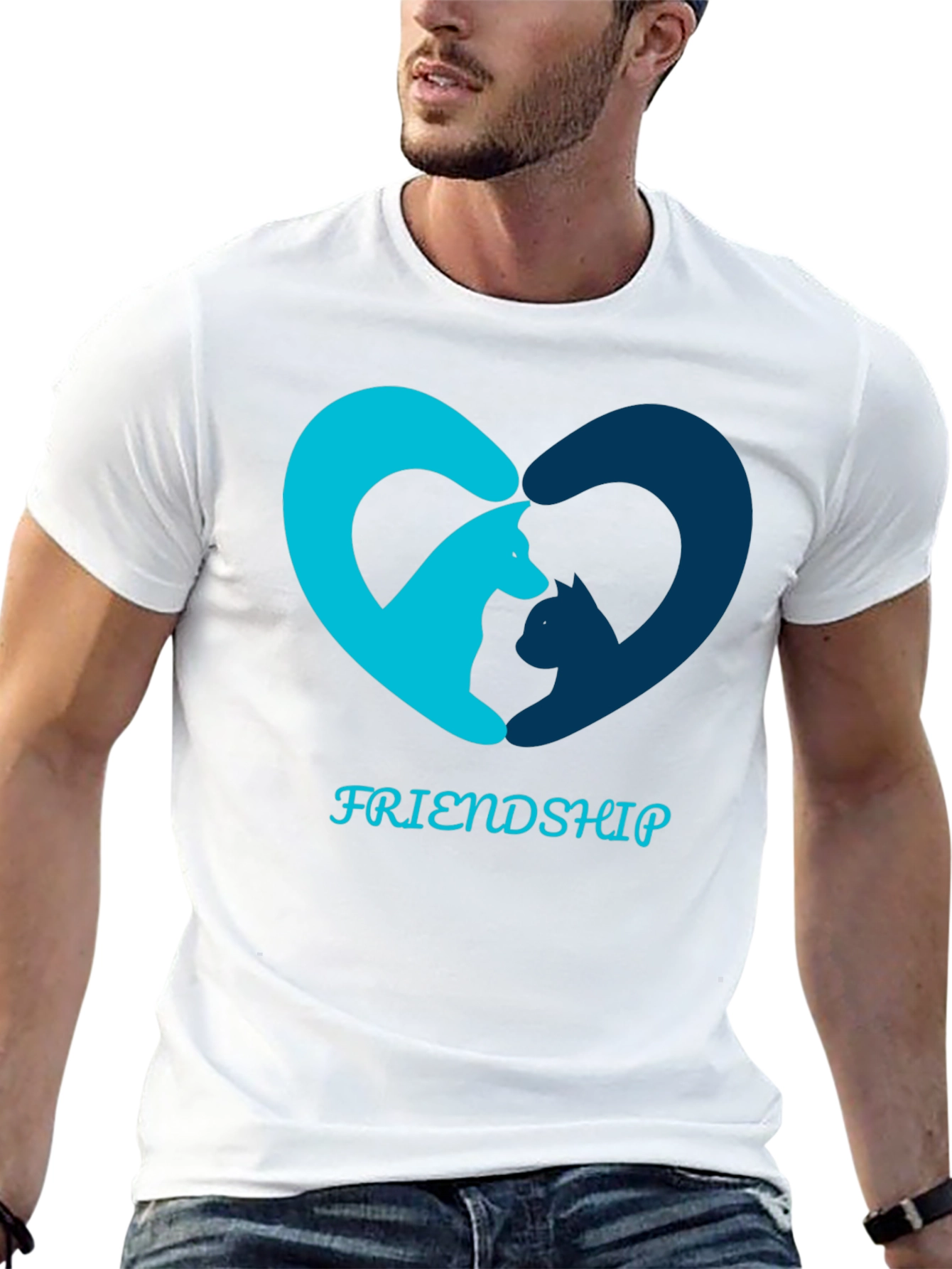 Friendship T-Shirt - Cat and Dog Heart Design