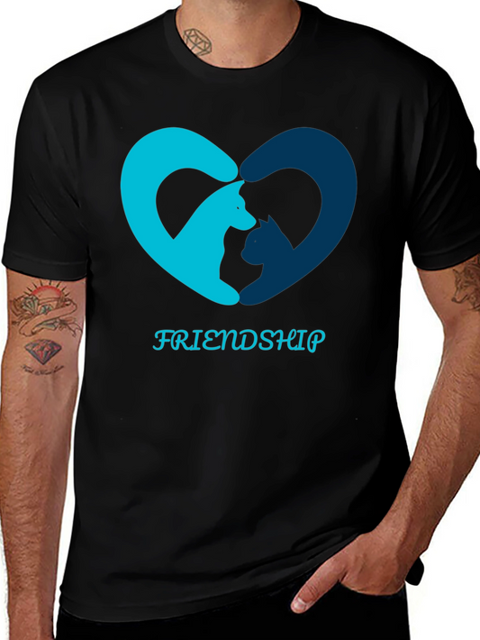 Friendship T-Shirt - Cat and Dog Heart Design