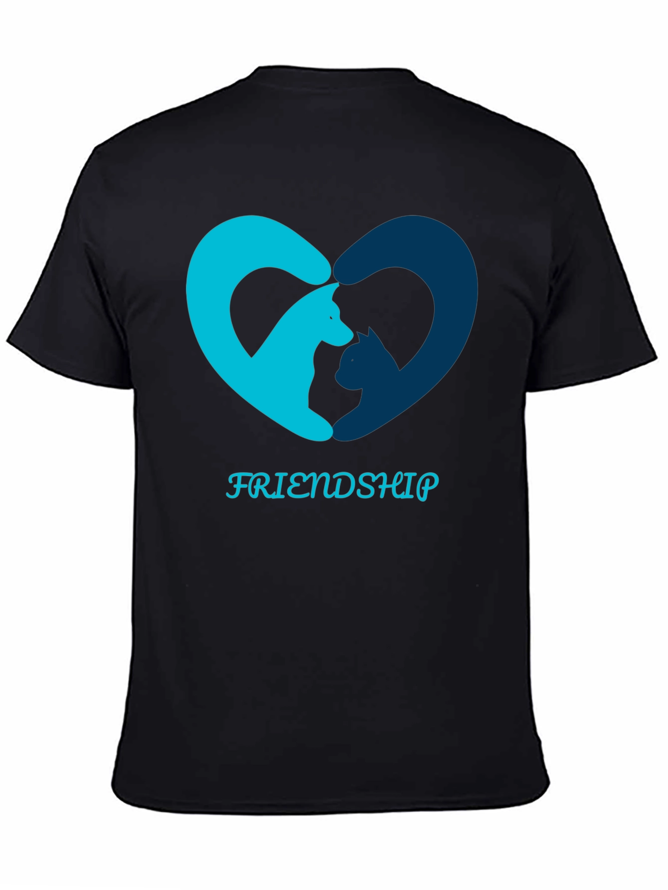 Friendship T-Shirt - Cat and Dog Heart Design
