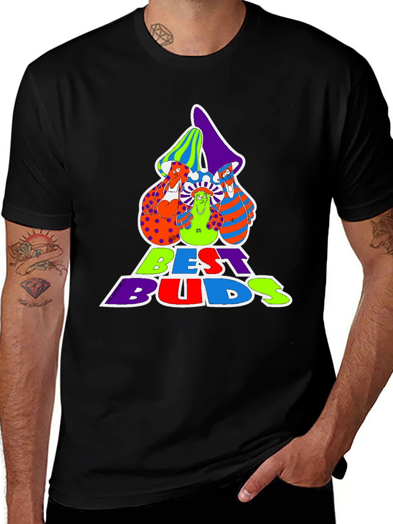 Best Buds Graphic Tee - Groovy Mushroom Design