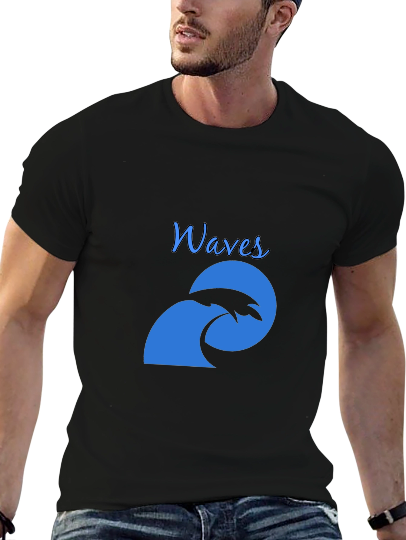 Waves Graphic Tee - Black Cotton T-Shirt