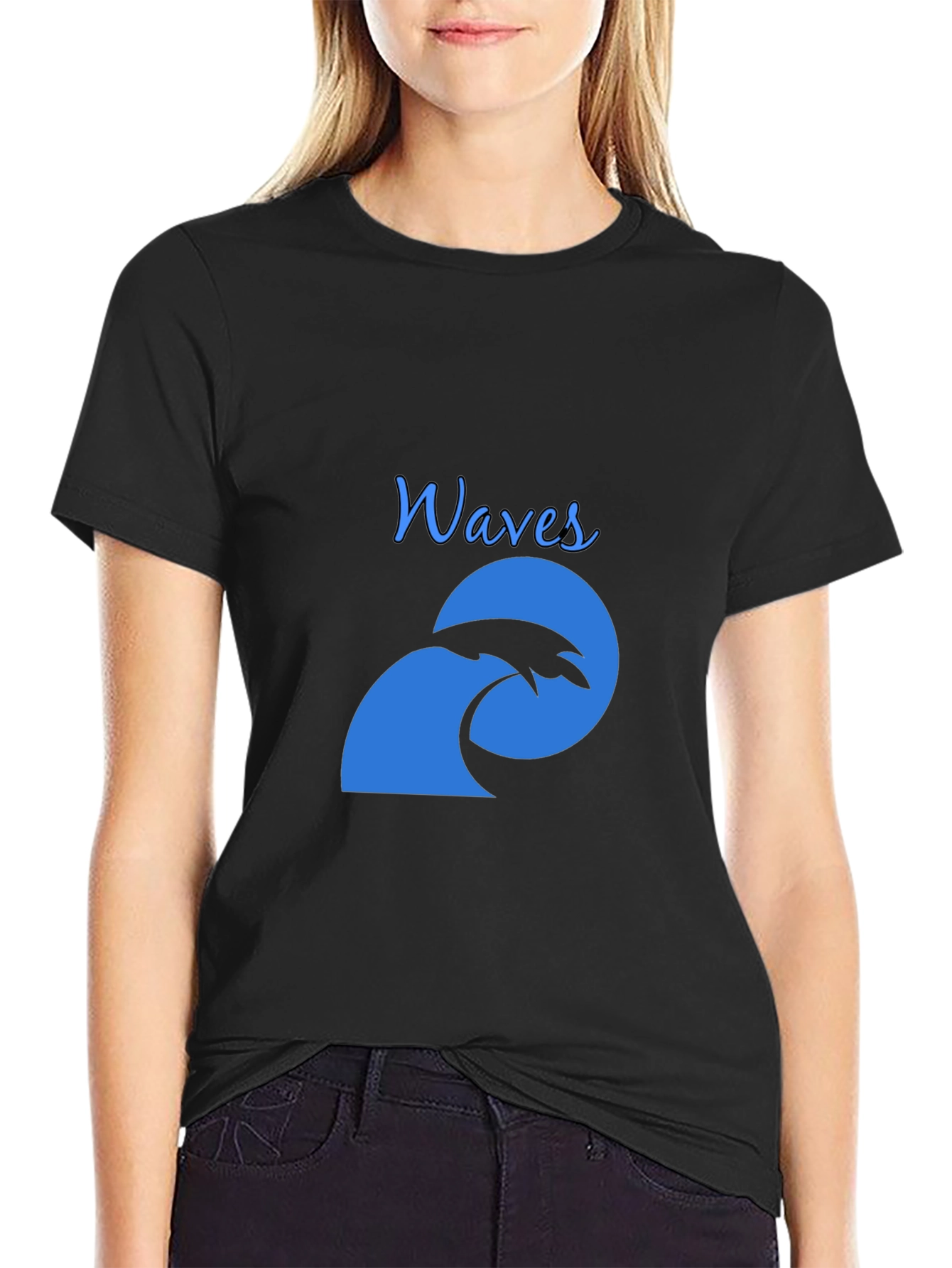 Waves Graphic Tee - Black Cotton T-Shirt