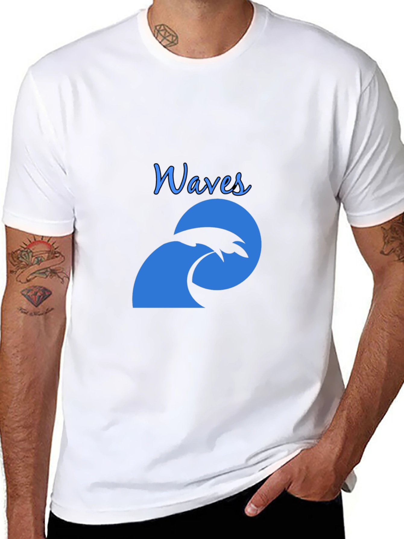Waves Graphic Tee - Black Cotton T-Shirt
