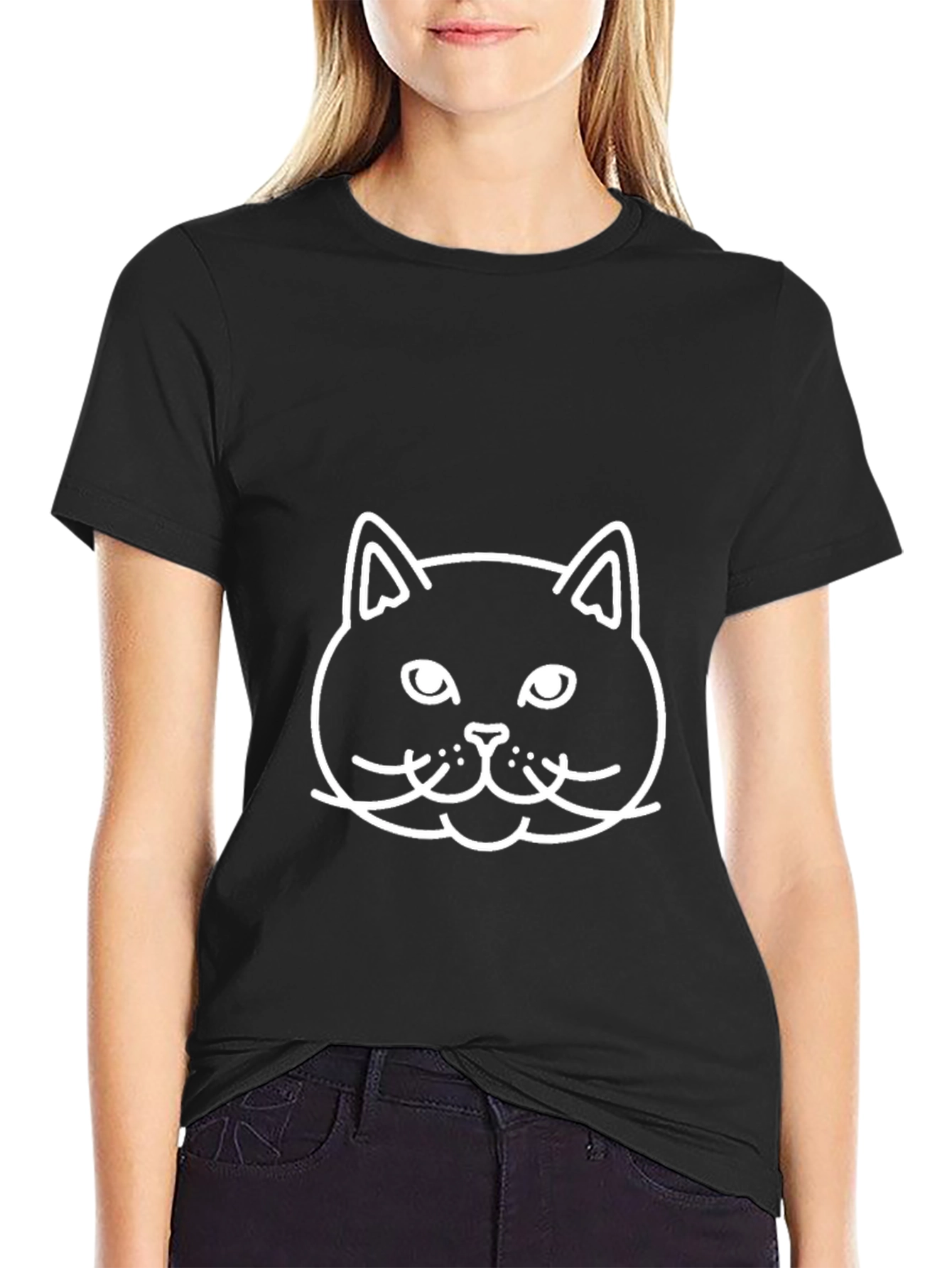 Cat Face Graphic Tee - Black