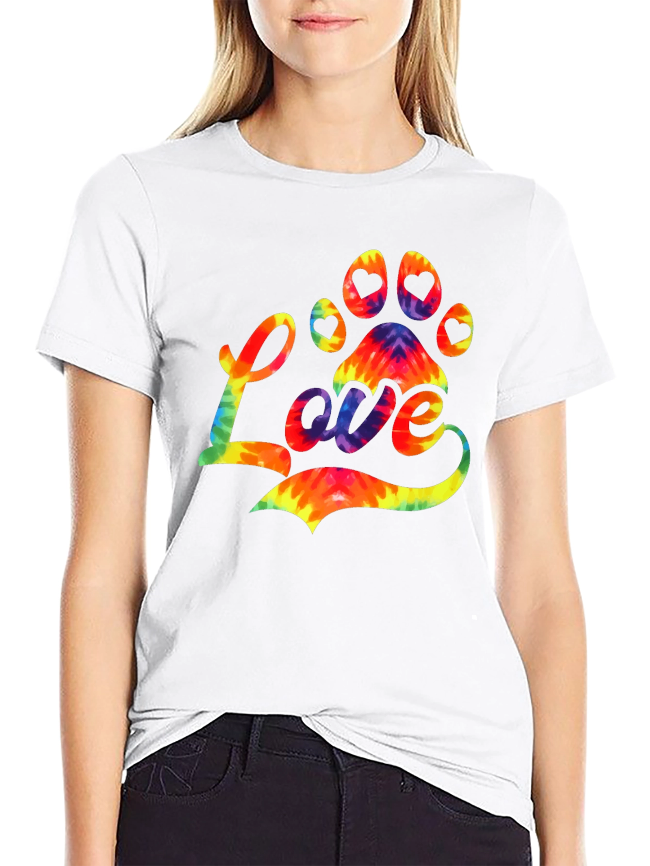Tie-Dye Paw Print Love T-Shirt