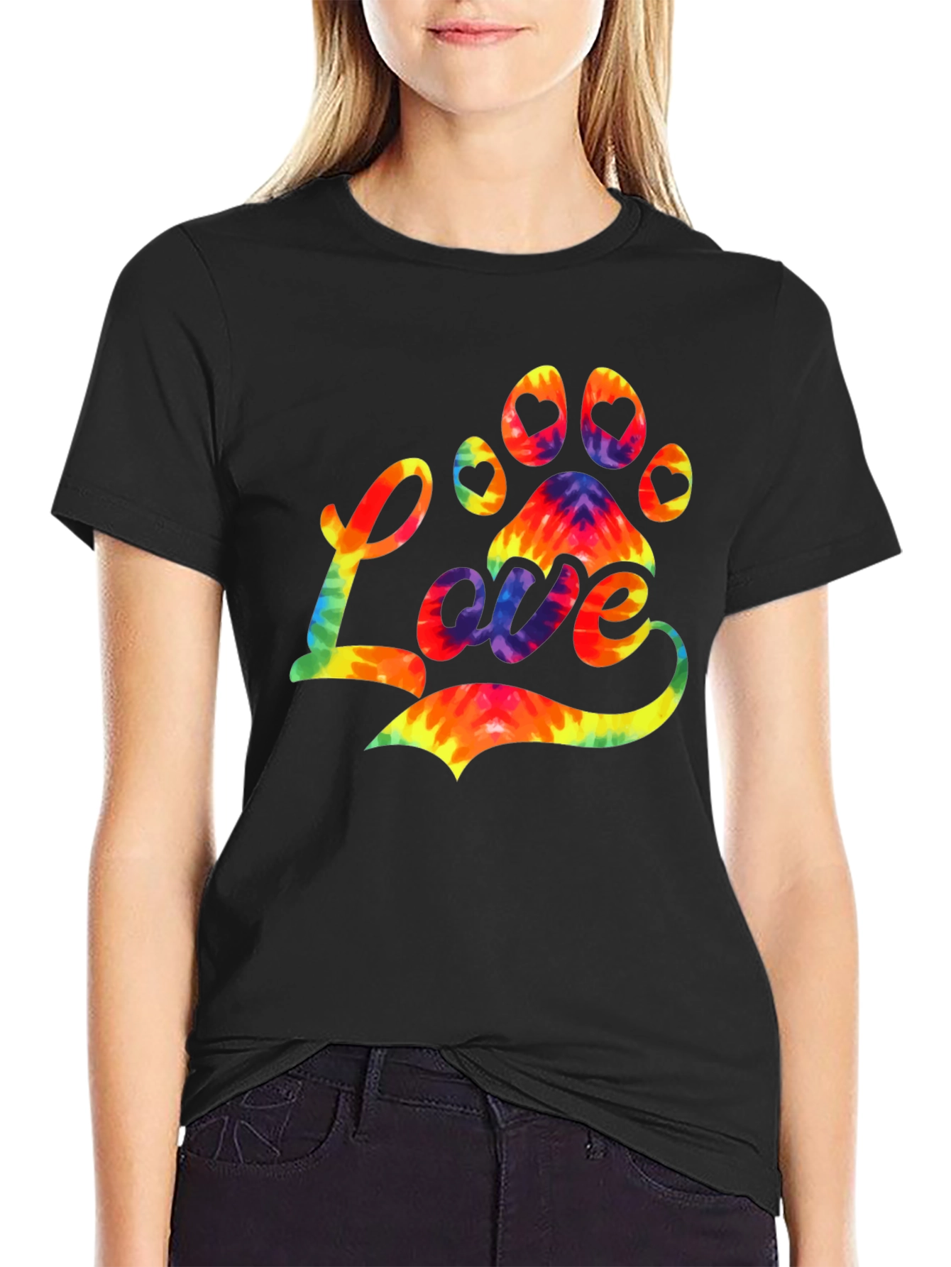 Tie-Dye Paw Print Love T-Shirt