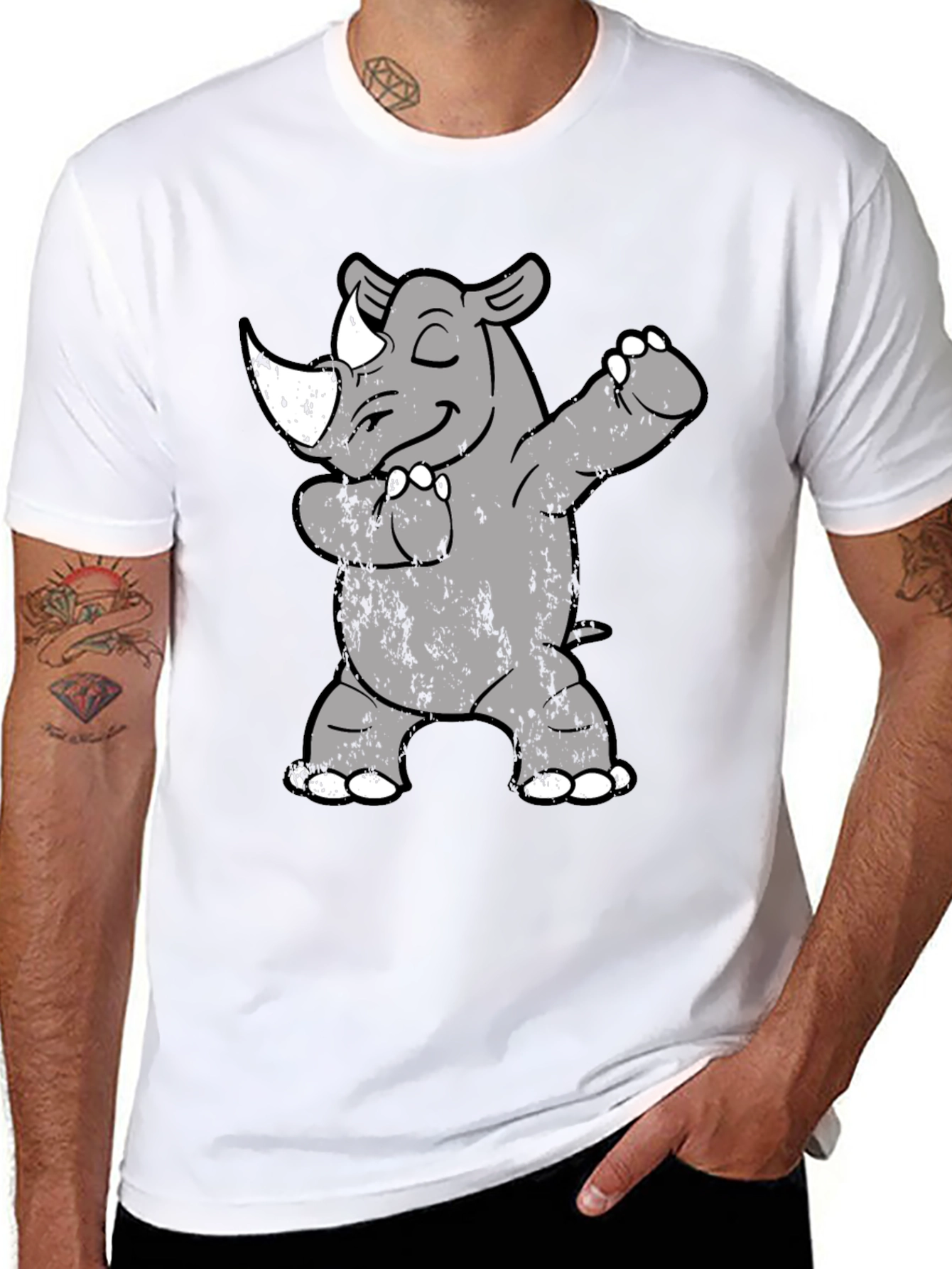 Dabbing Rhino T-Shirt - Trendy Animal Tee