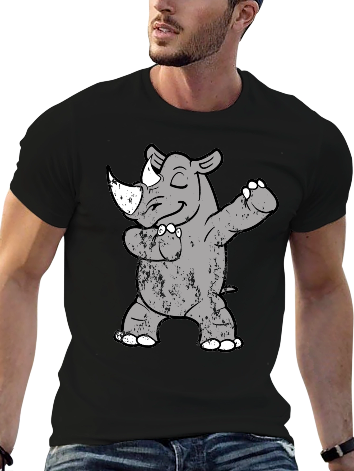 Dabbing Rhino T-Shirt - Trendy Animal Tee