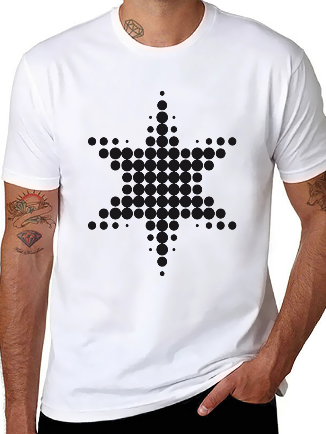 Black Round Neck T-Shirt with Subtle Pattern