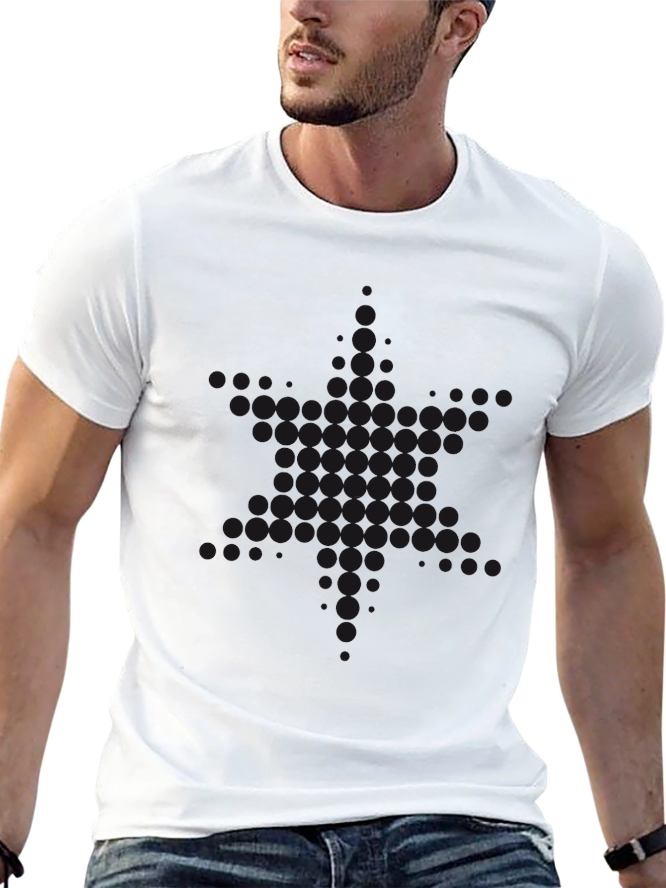 Black Round Neck T-Shirt with Subtle Pattern