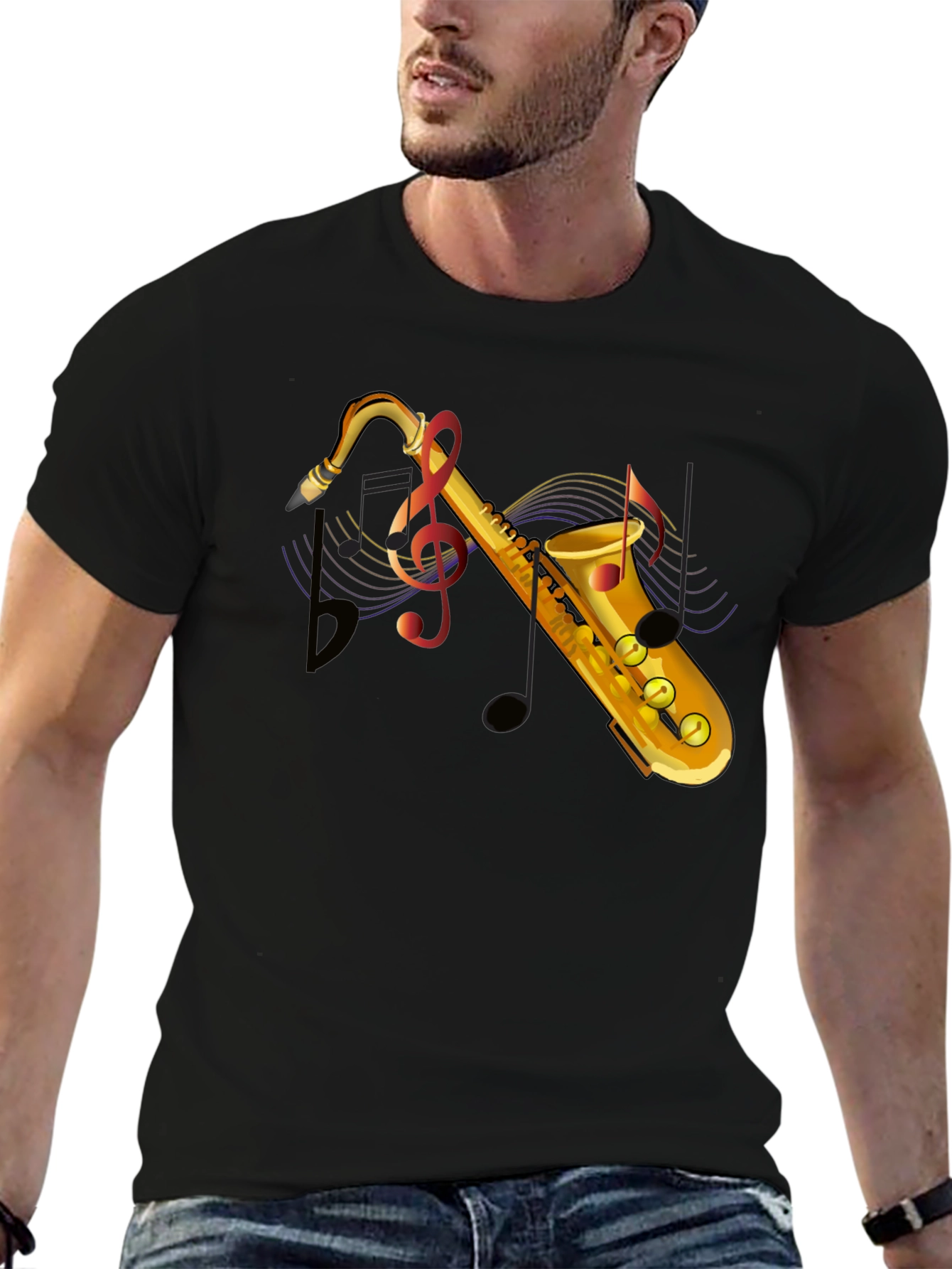Saxophone Music Note Graphic T-Shirt