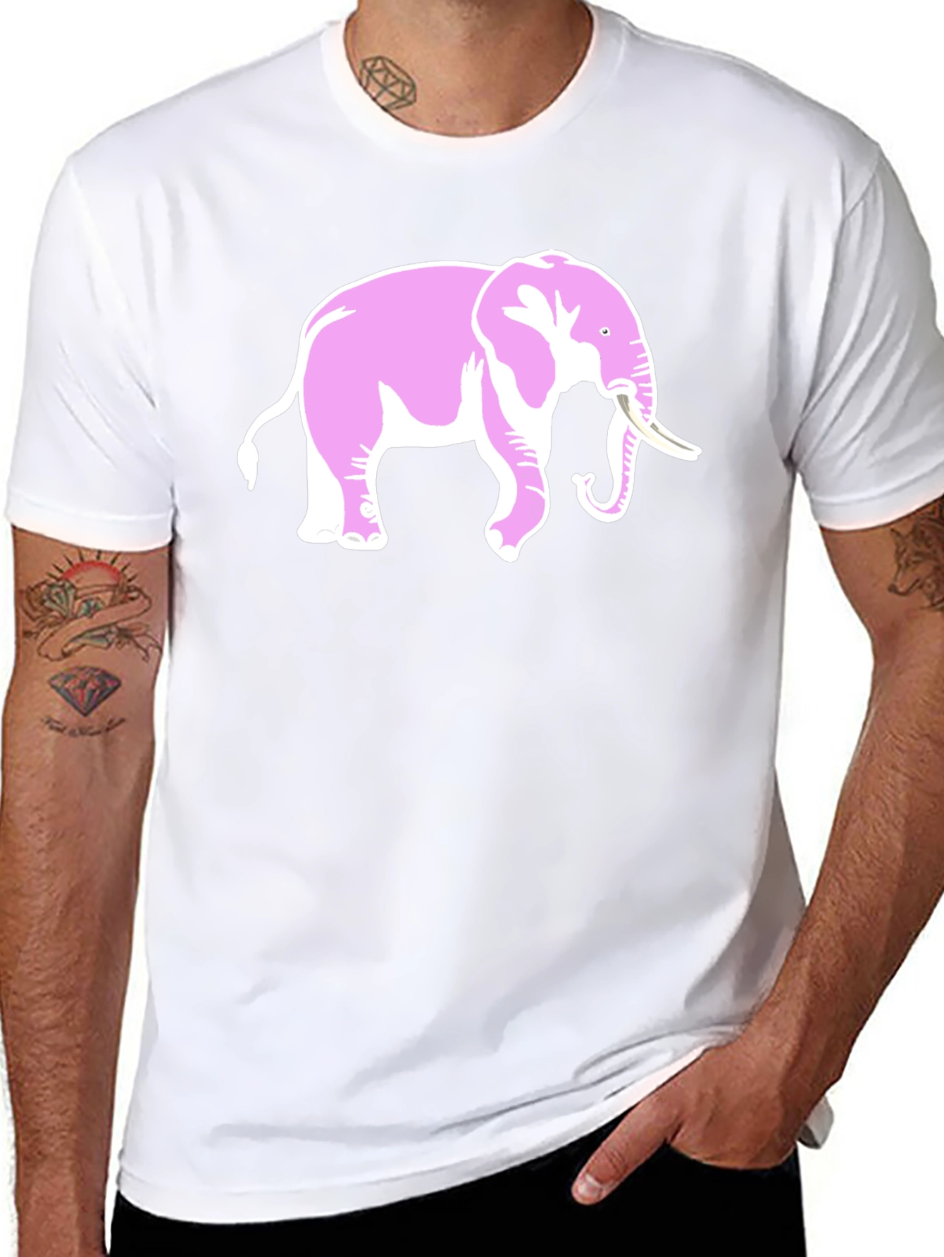 Pink Elephant Graphic Black T-Shirt