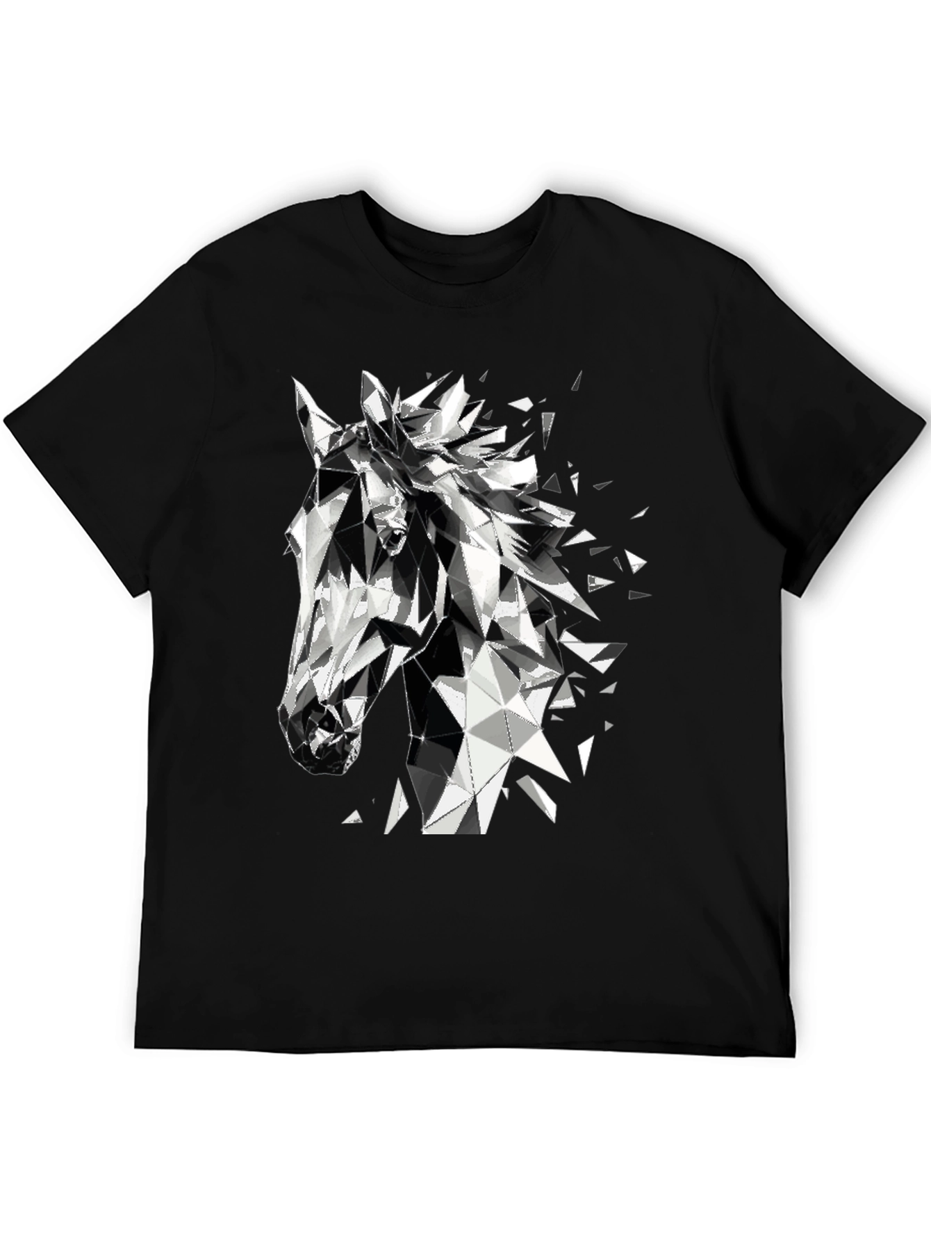 Geometric Horse Graphic Tee - Modern Black T-Shirt
