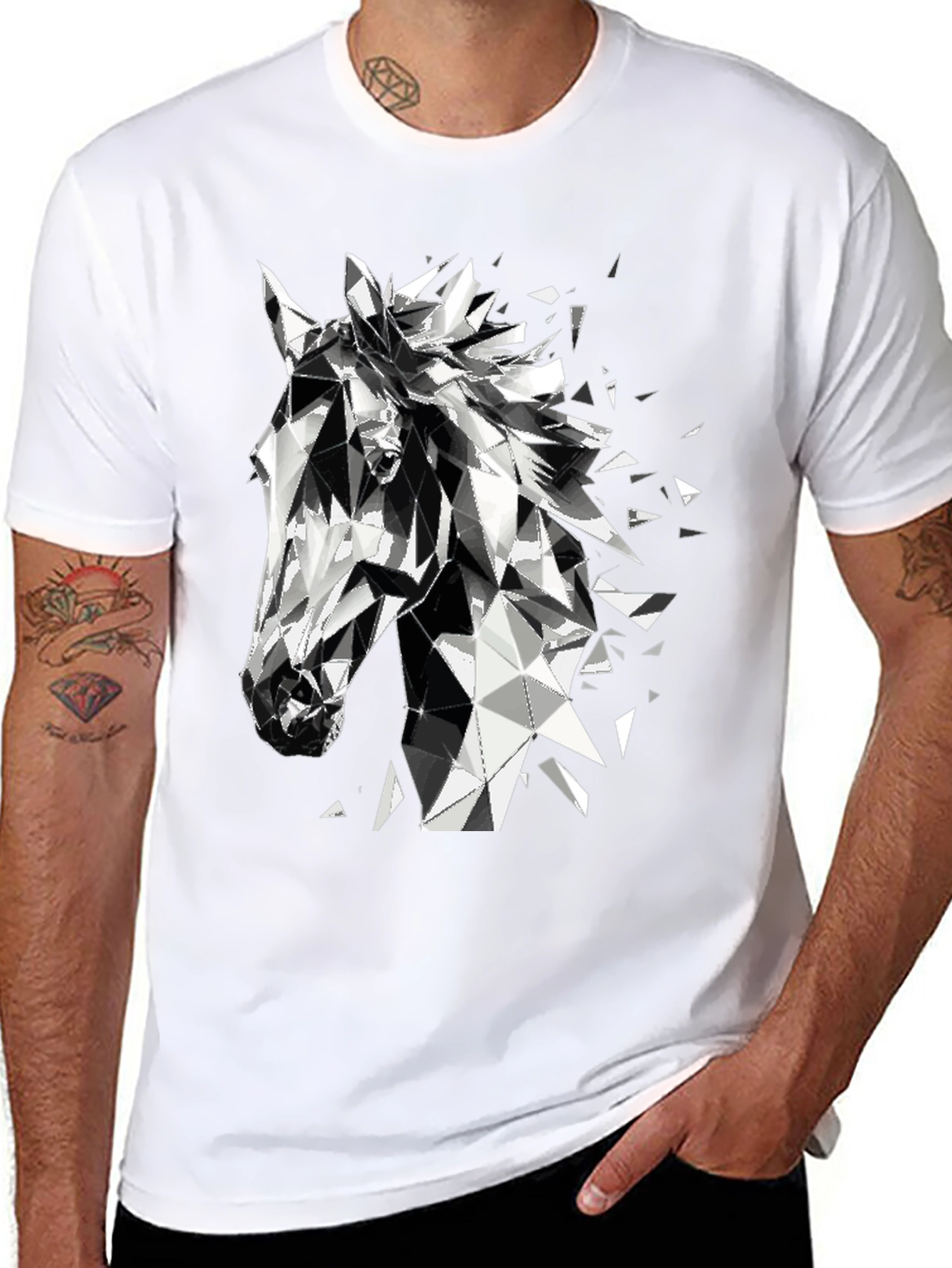 Geometric Horse Graphic Tee - Modern Black T-Shirt