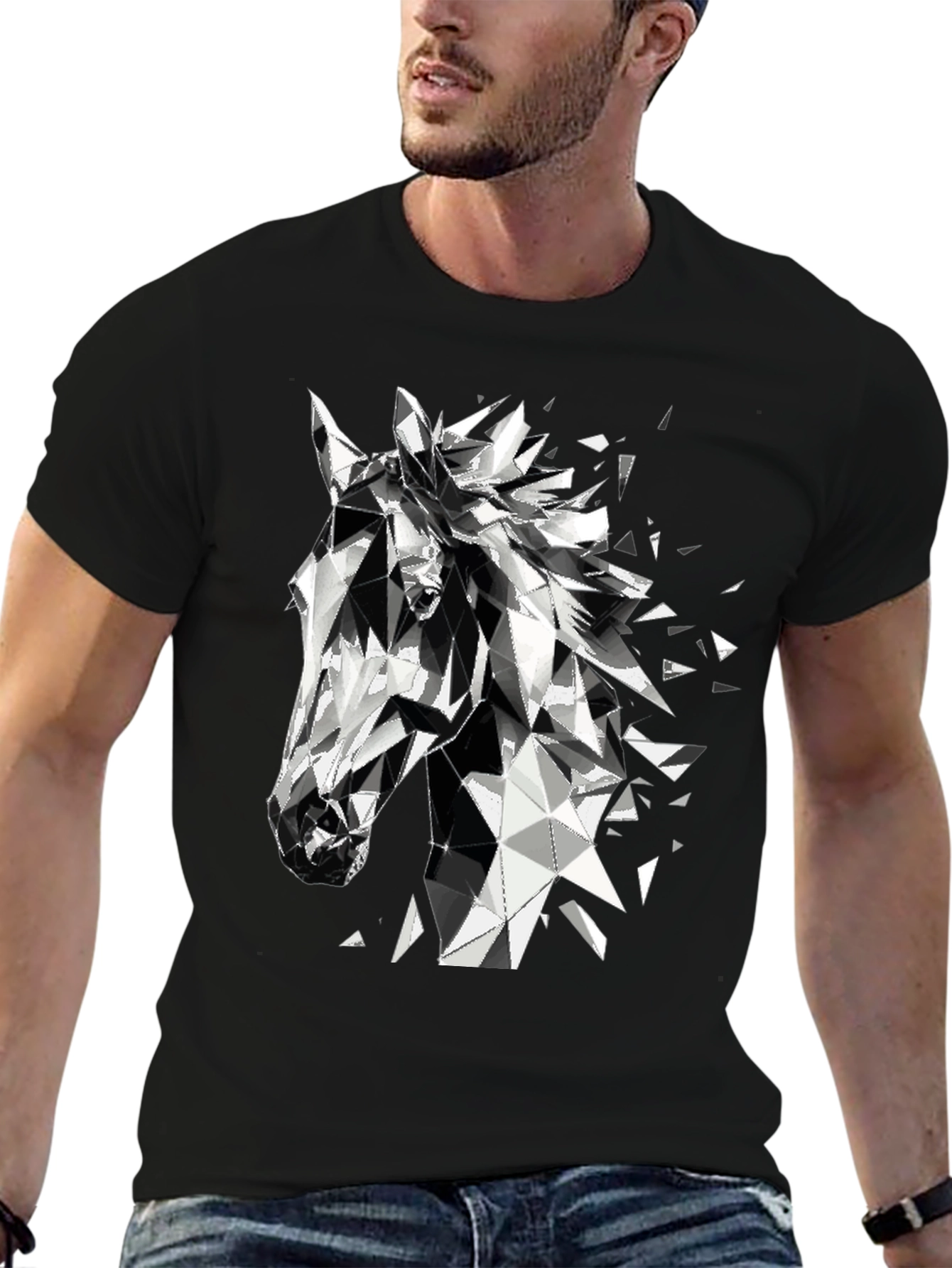 Geometric Horse Graphic Tee - Modern Black T-Shirt
