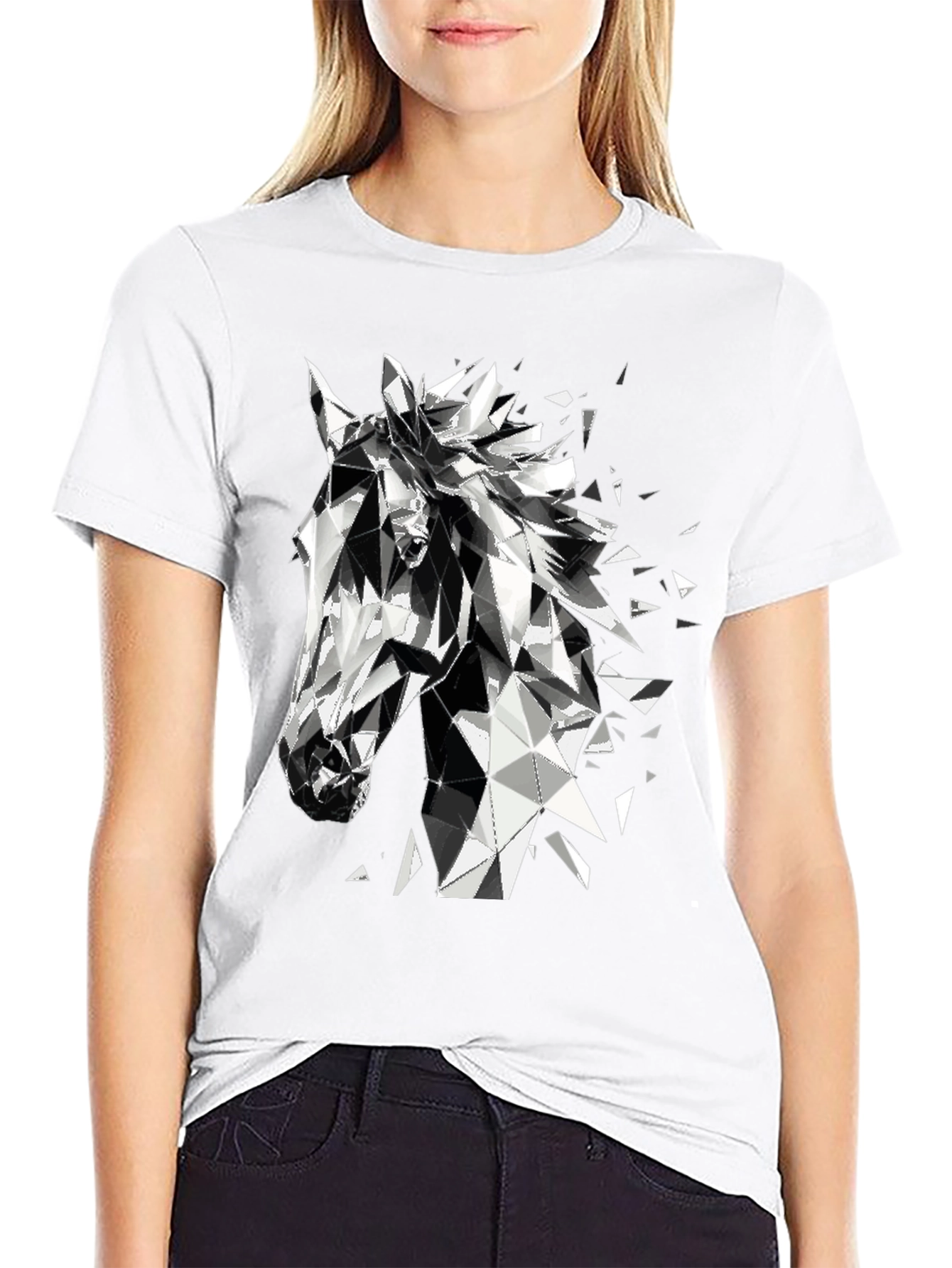 Geometric Horse Graphic Tee - Modern Black T-Shirt