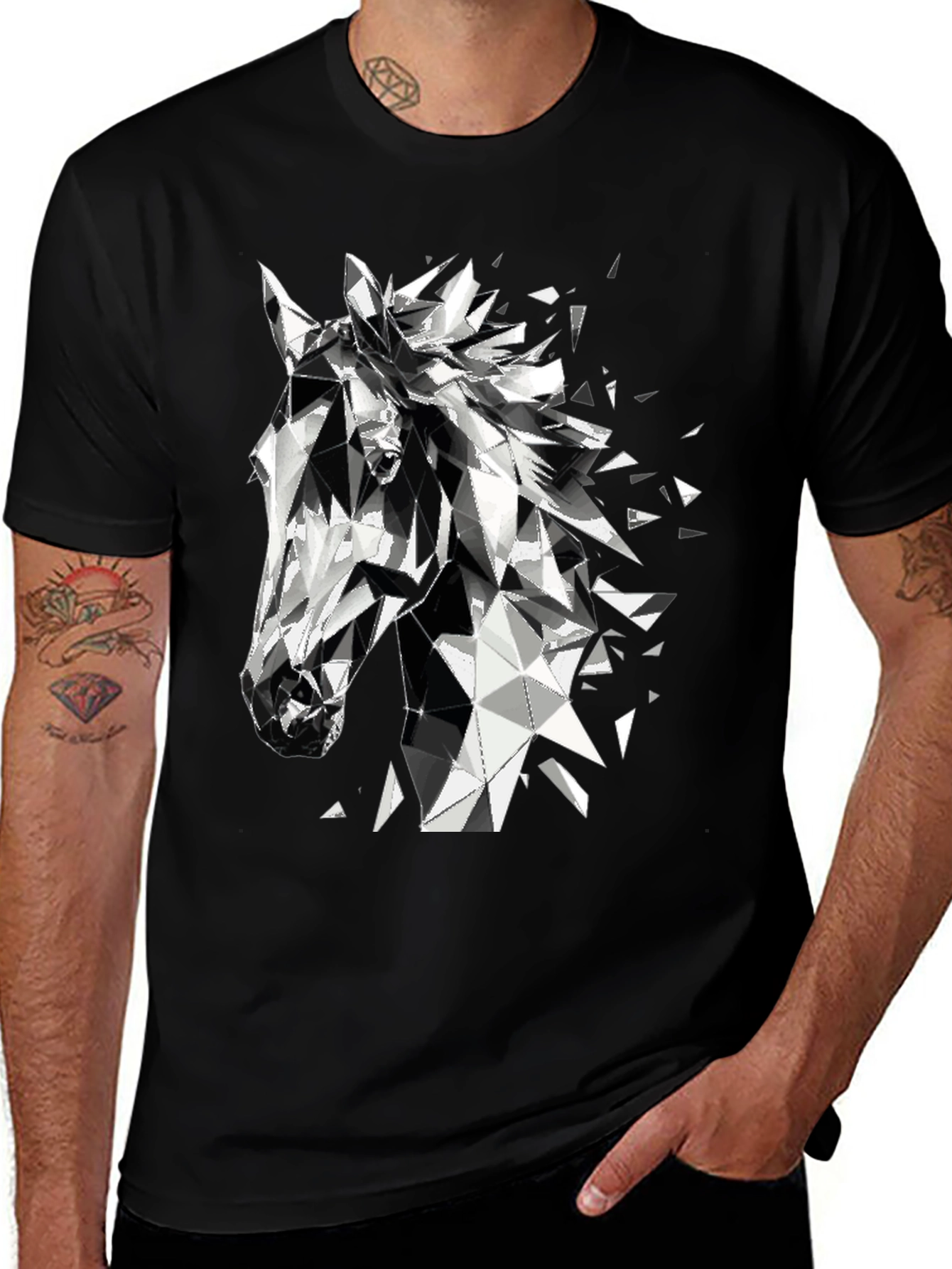 Geometric Horse Graphic Tee - Modern Black T-Shirt