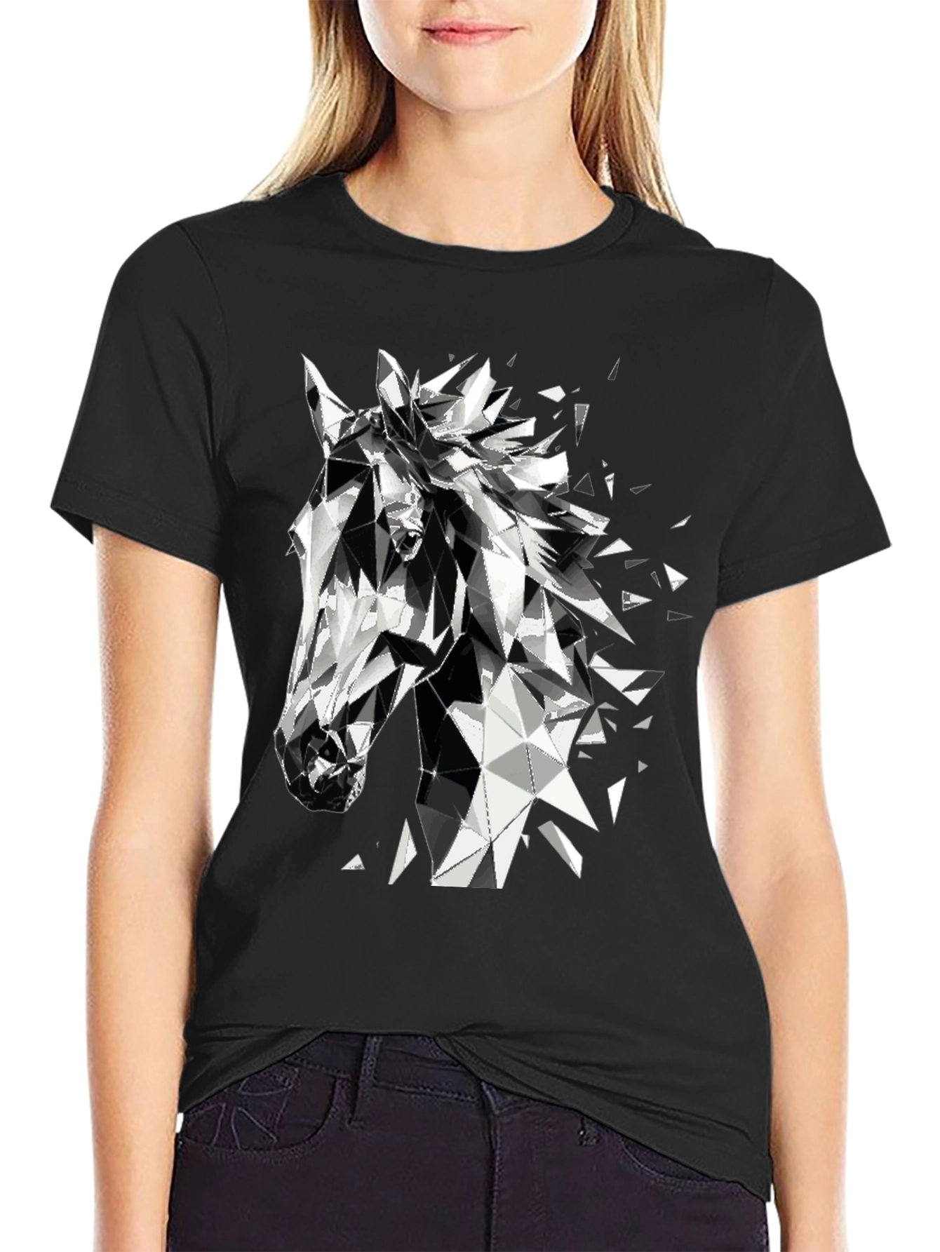 Geometric Horse Graphic Tee - Modern Black T-Shirt