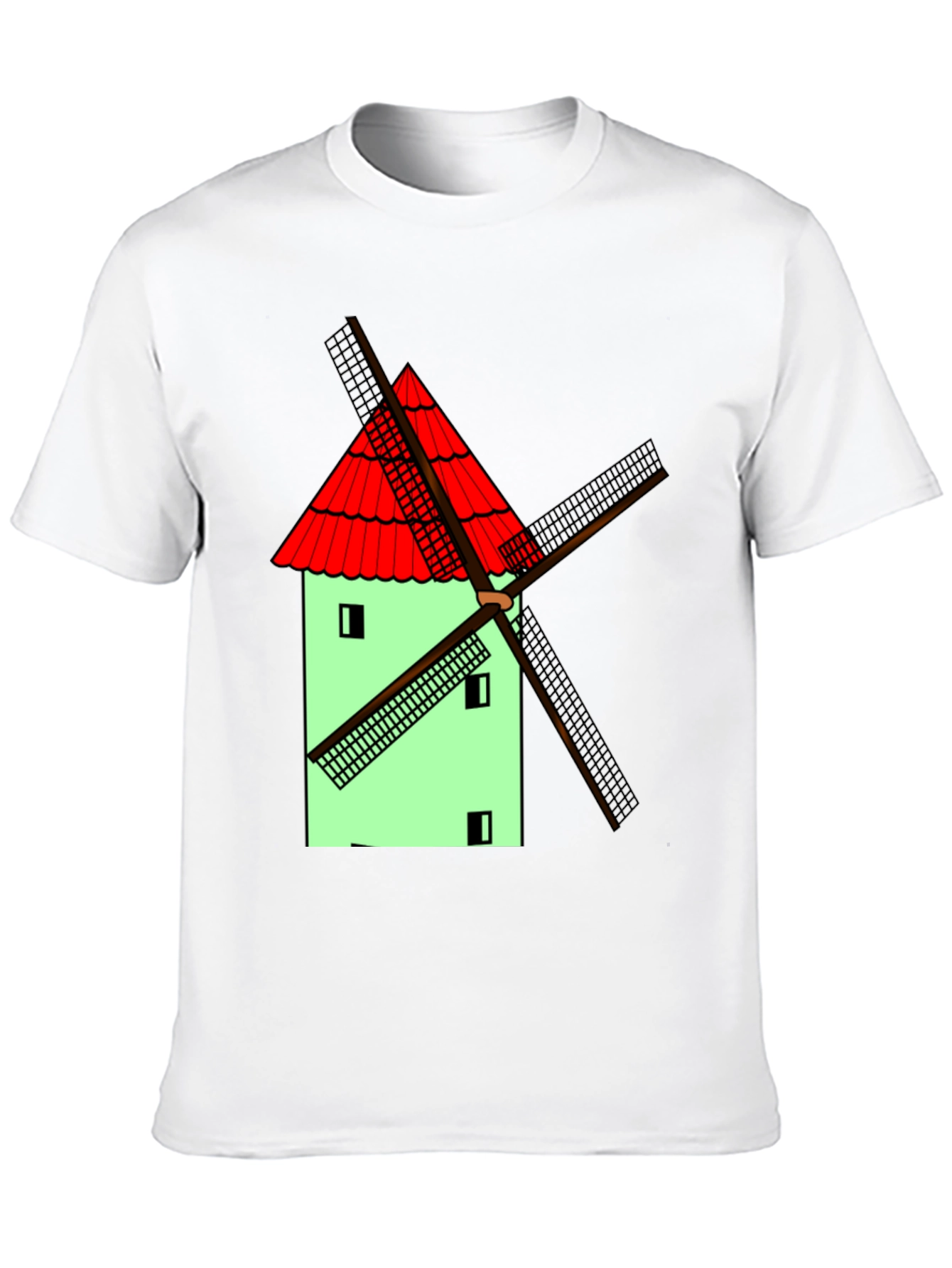 Novelty Windmill Graphic T-Shirt - Black Cotton Blend