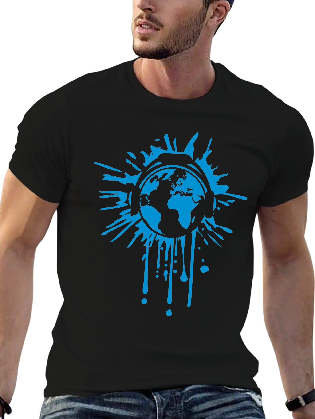 Global Beats Black T-Shirt - Earth Headphones Graphic Tee