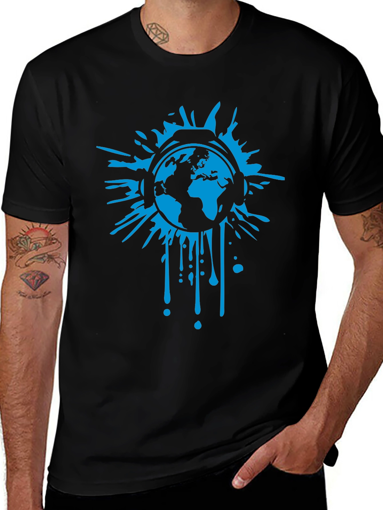 Global Beats Black T-Shirt - Earth Headphones Graphic Tee