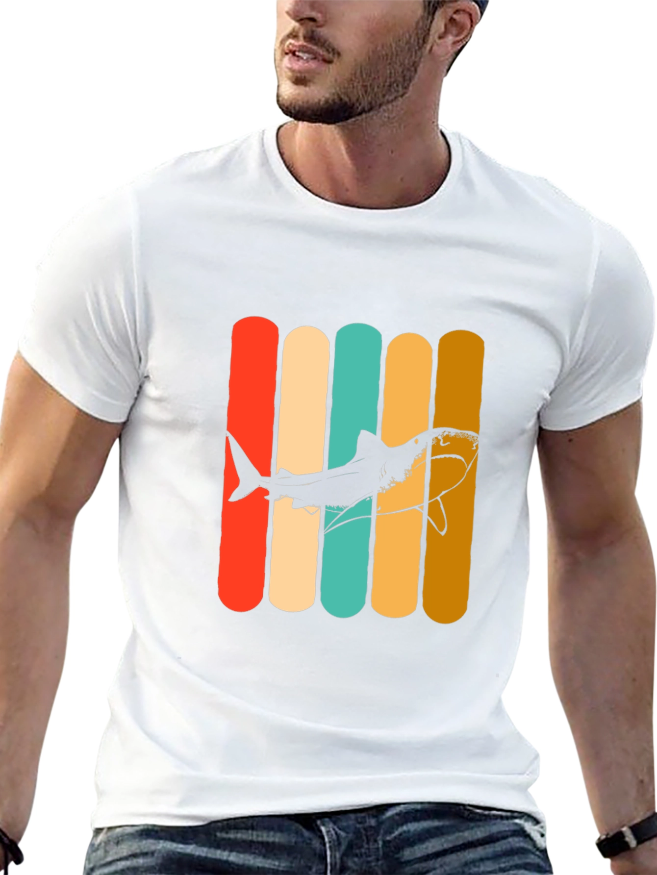 Retro Shark Graphic Tee - Mens Black T-Shirt