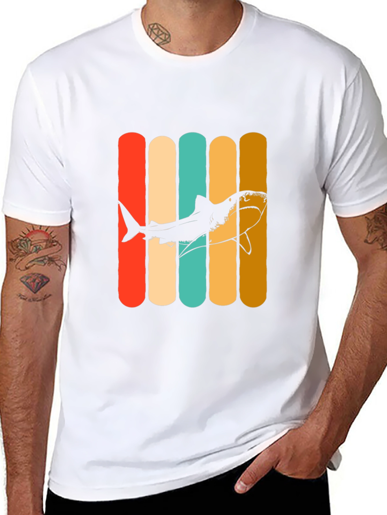Retro Shark Graphic Tee - Mens Black T-Shirt