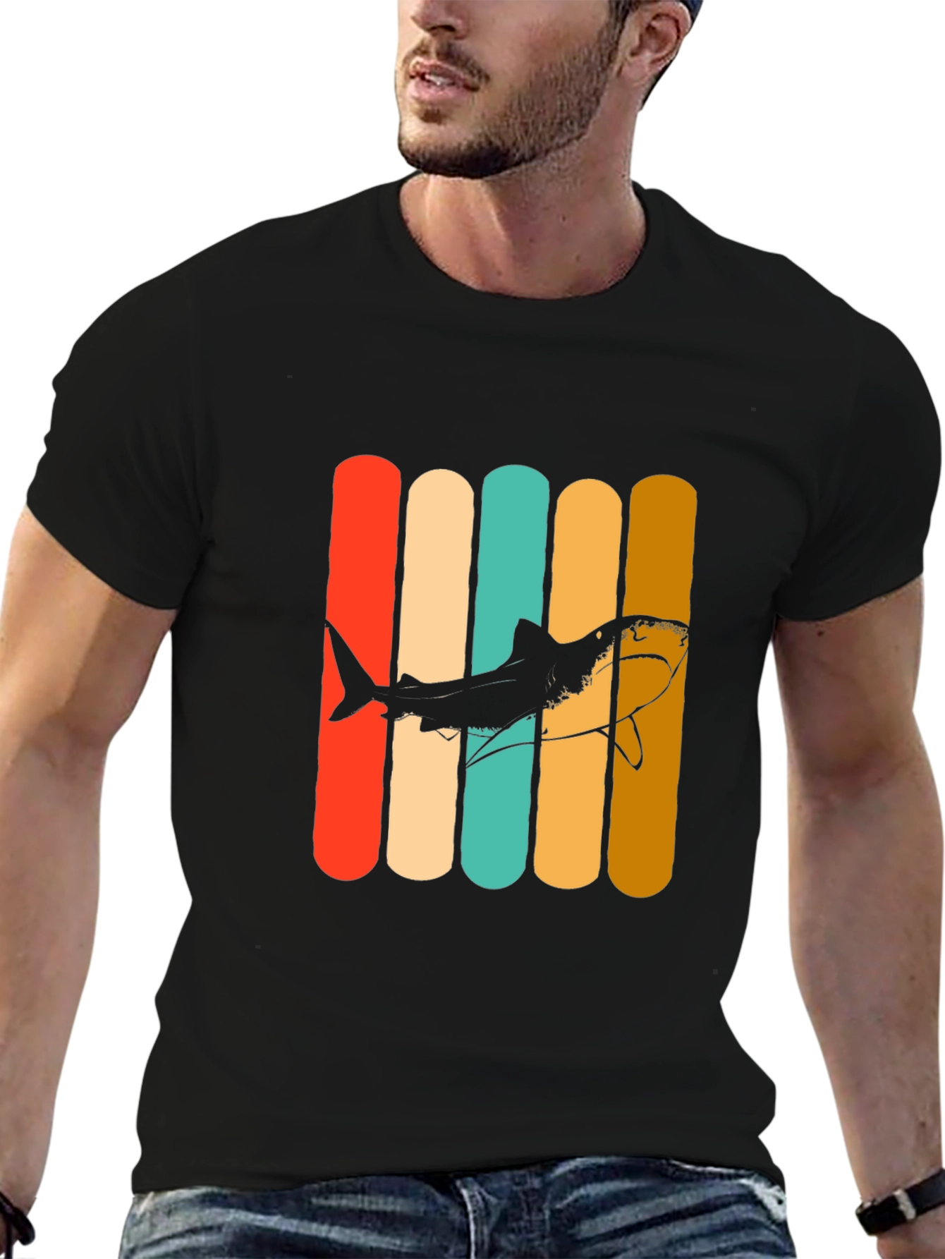 Retro Shark Graphic Tee - Mens Black T-Shirt