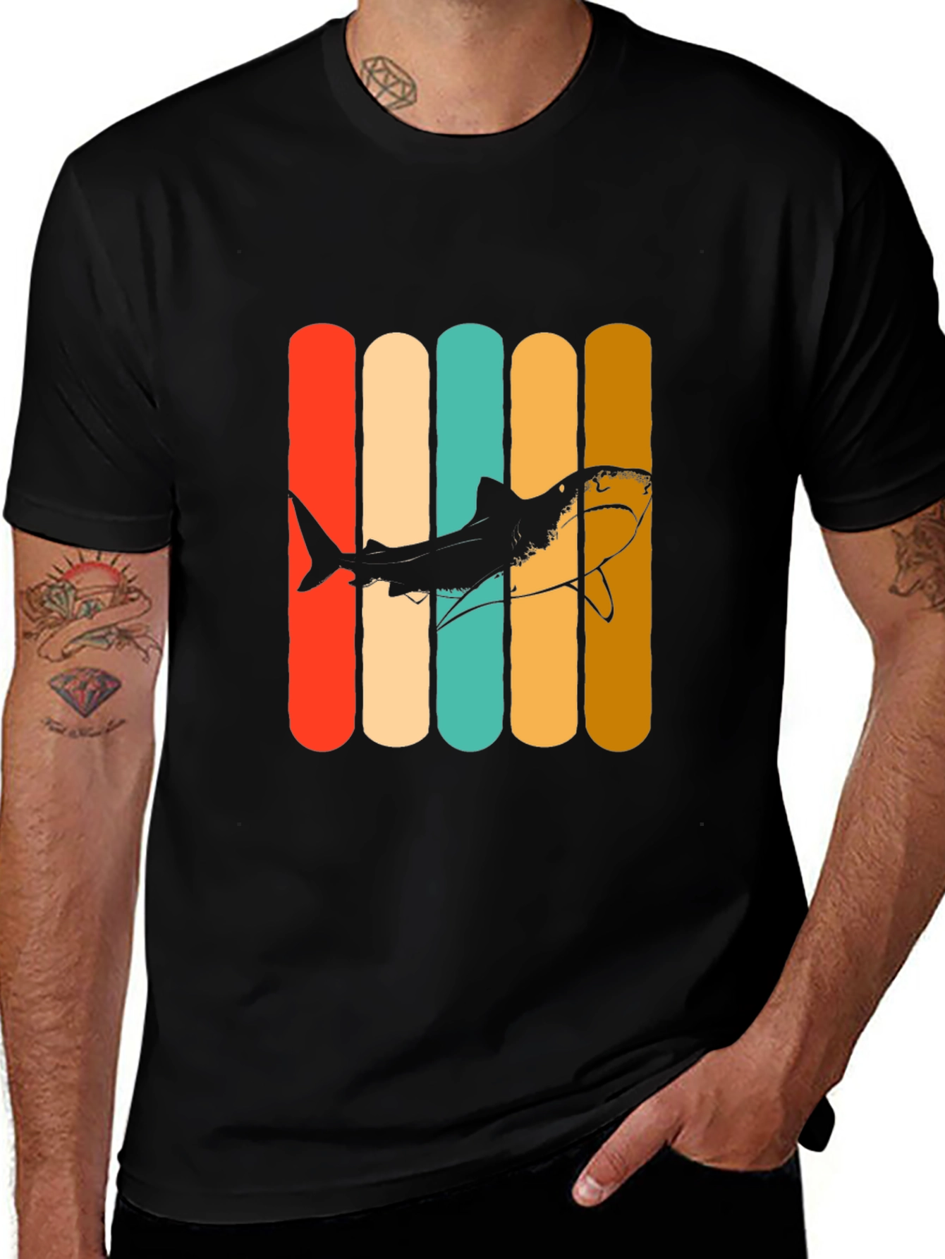 Retro Shark Graphic Tee - Mens Black T-Shirt
