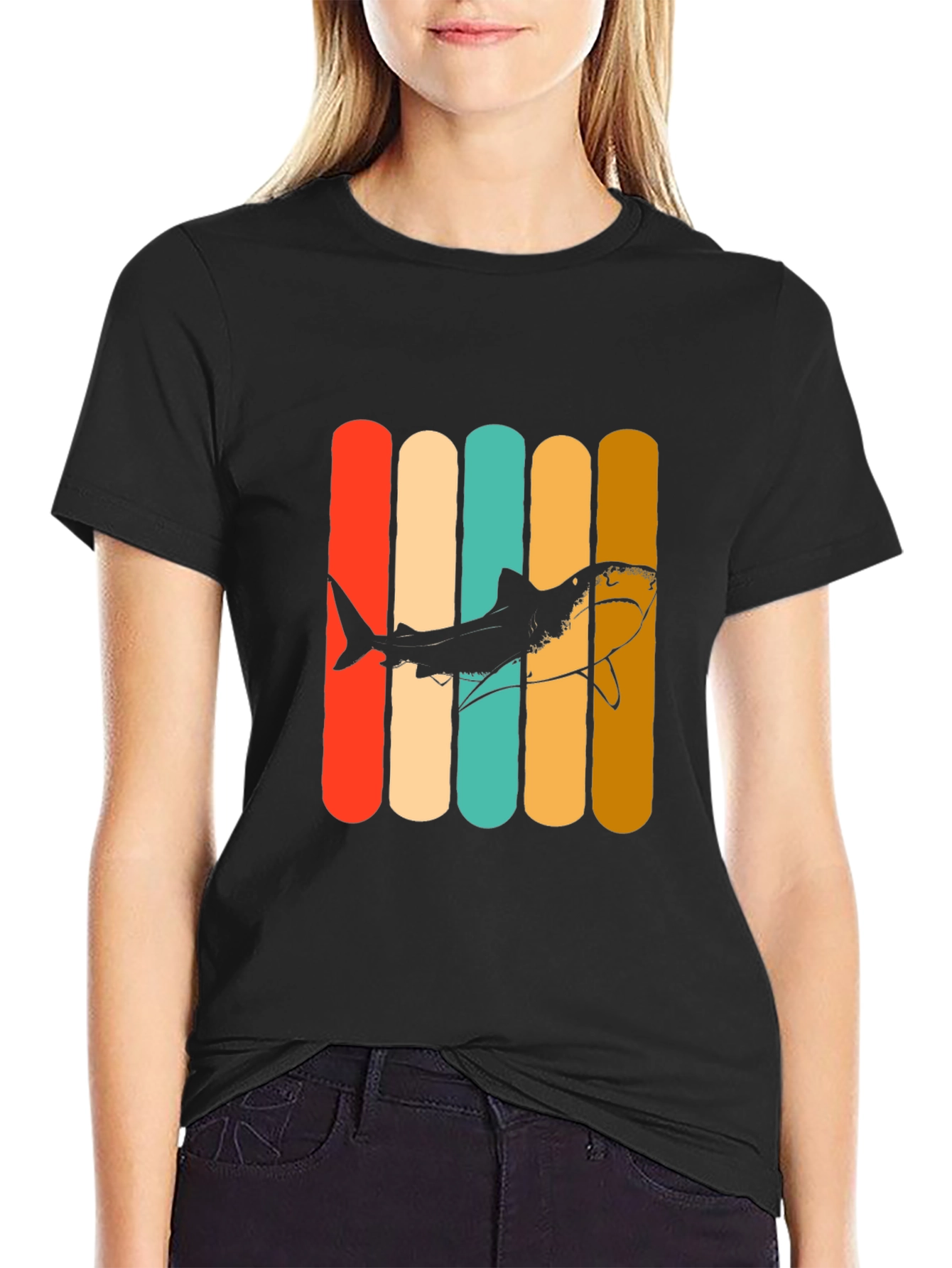Retro Shark Graphic Tee - Mens Black T-Shirt